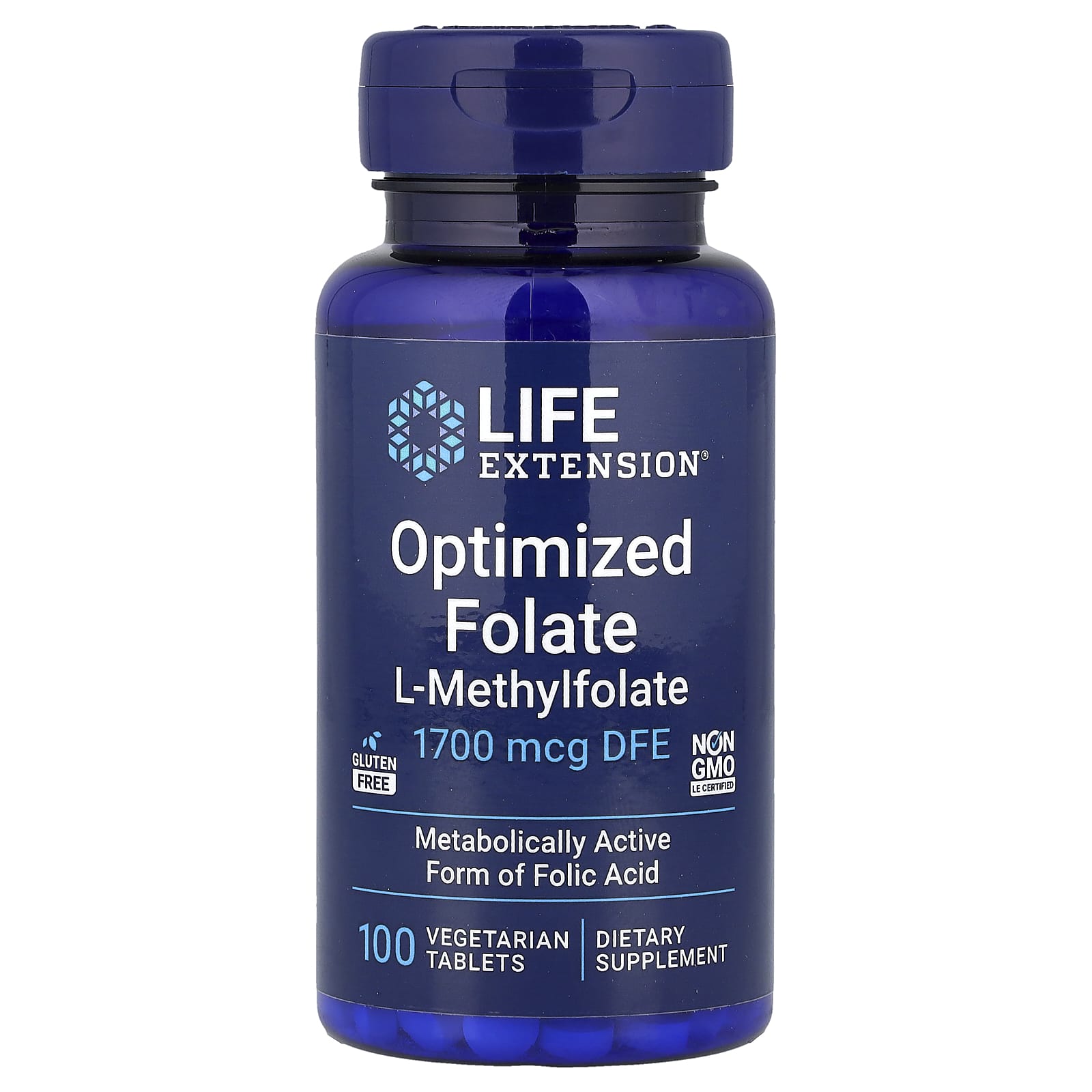 Life Extension, Optimized Folate, 1,700 mcg DFE, 100 Vegetarian Tablets - Image 1