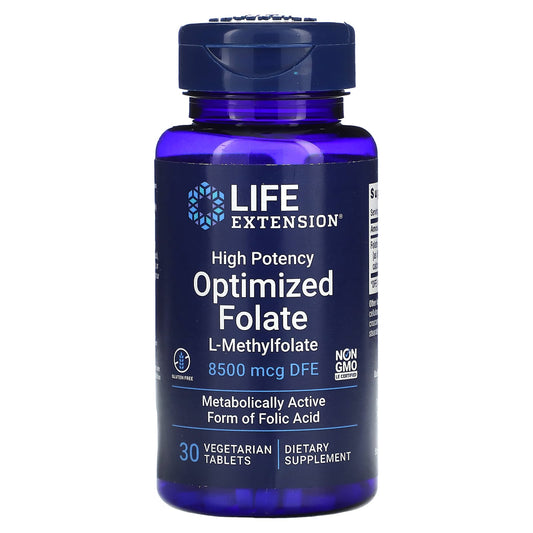Life Extension, High Potency Optimized Folate, 8,500 mcg DFE, 30 Vegetarian Tablets - Image 1