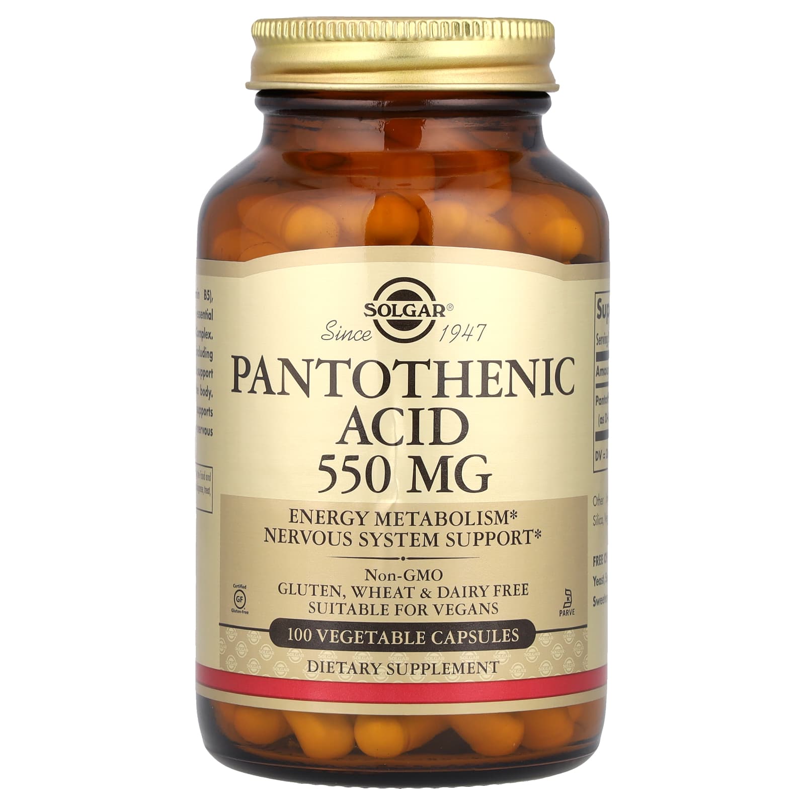 Solgar, Pantothenic Acid, 550 mg, 100 Vegetable Capsules - Image 1