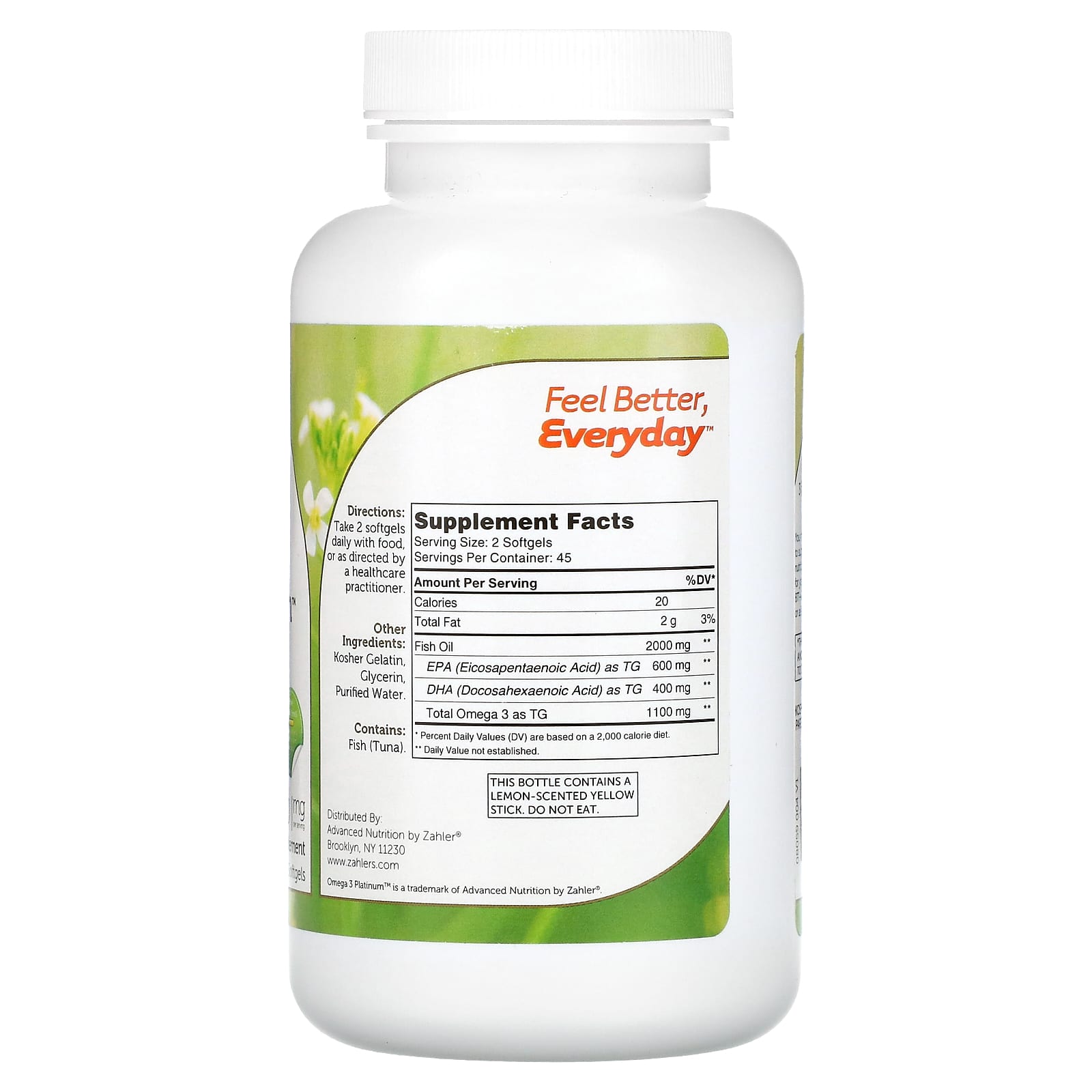 Zahler, Omega 3 Platinum, Advanced Omega 3 Fish Oil, 2,000 mg, 90 Softgels (1,000 mg per Softgel) - Image 2