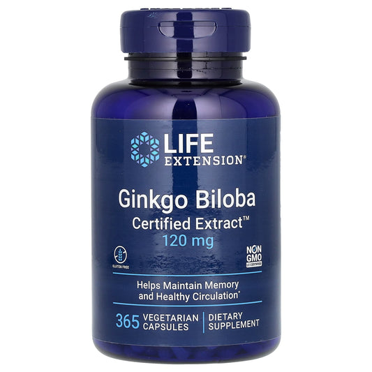 Life Extension, Ginkgo Biloba, Certified Extract, 120 mg, 365 Vegetarian Capsules - Image 1