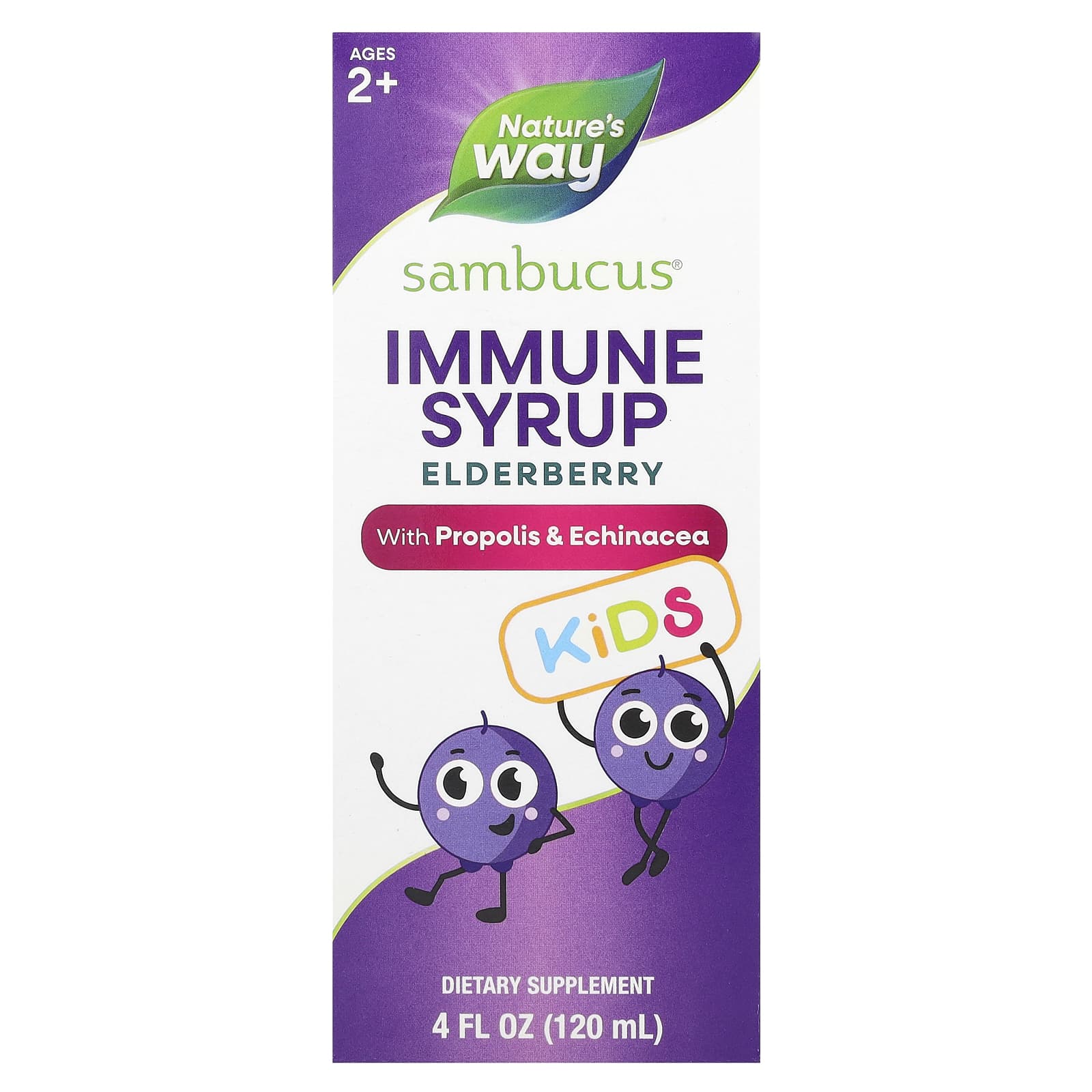 Nature's Way, Sambucus® Kids, Immune Syrup Elderberry with Propolis & Echinacea, Ages 2+, 4 fl oz (120 ml) - Image 1