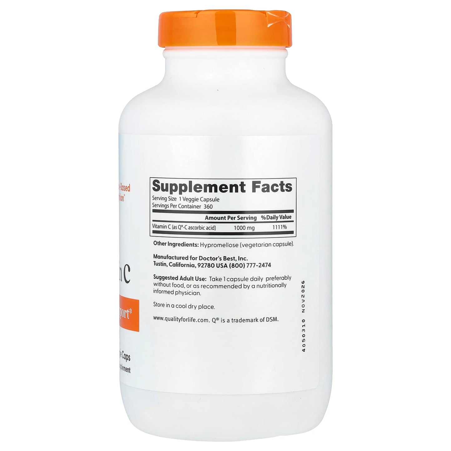 Doctor's Best Vitamin C 1000mg 360 Veggie Caps for Immune Support - Image 2