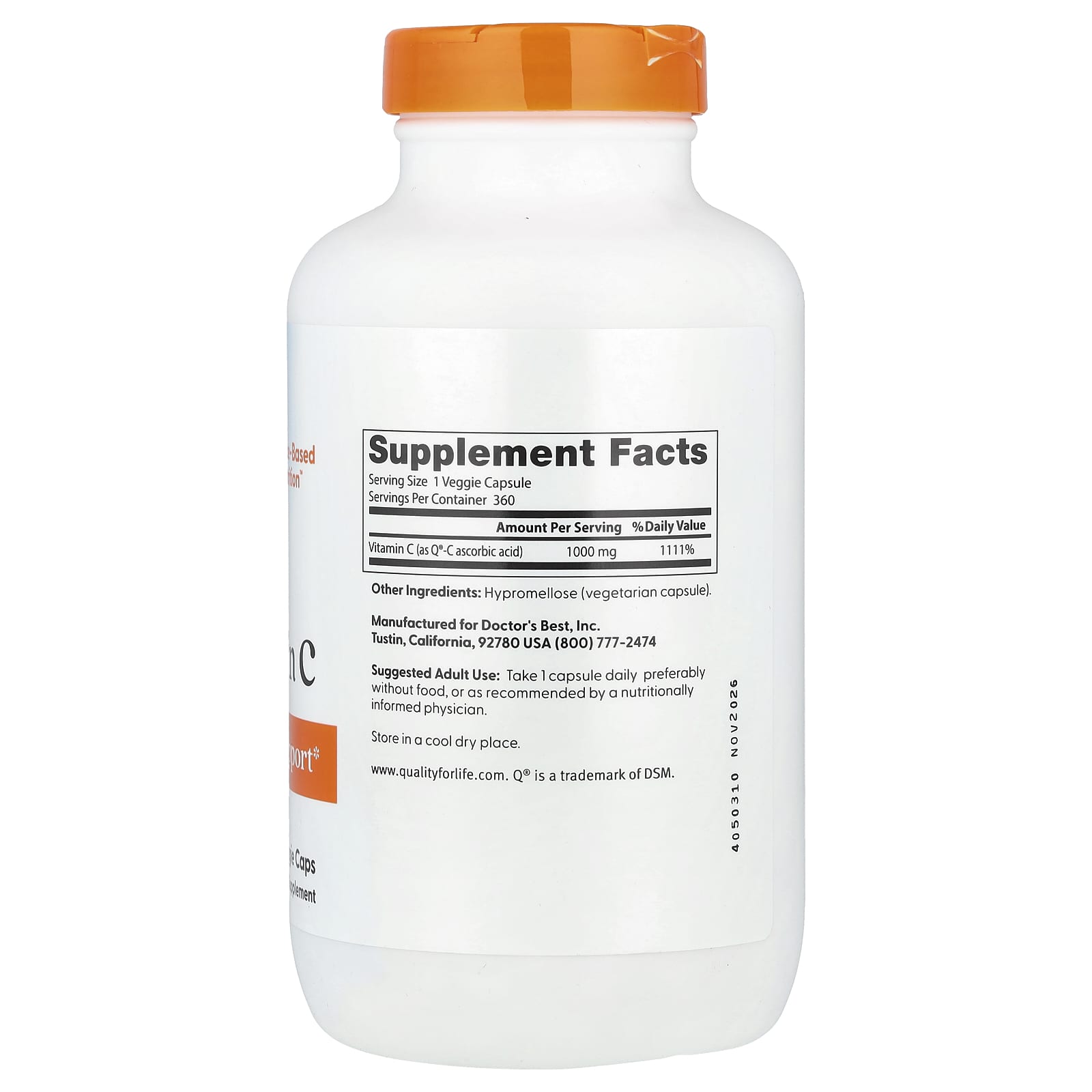 Doctor's Best Vitamin C 1000mg 360 Veggie Caps for Immune Support - Image 2