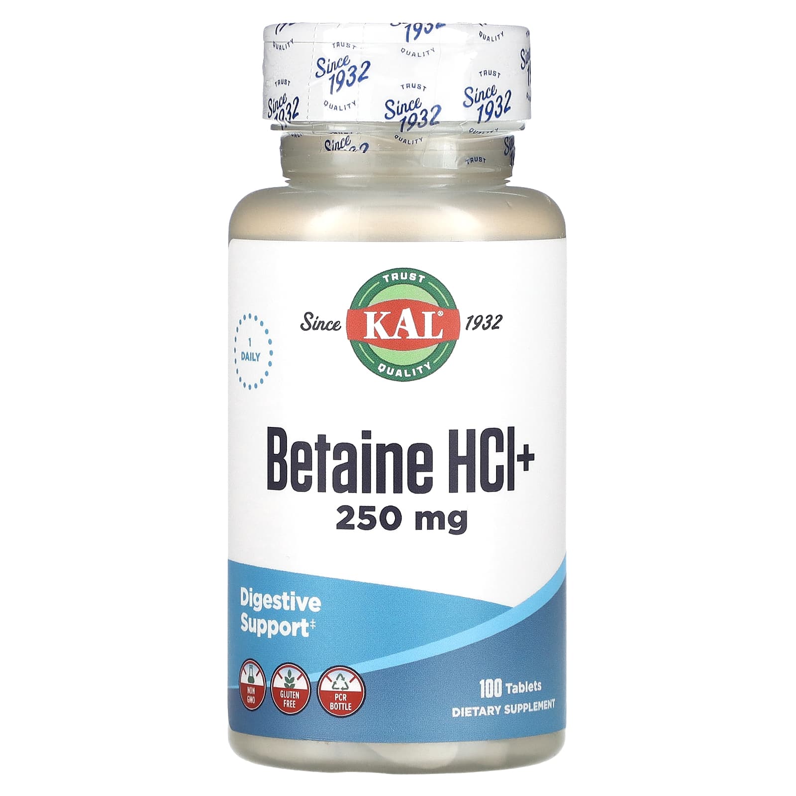 Betaine HCl+ Digestive Support Supplement, 100 Tablets by KAL - Image 1