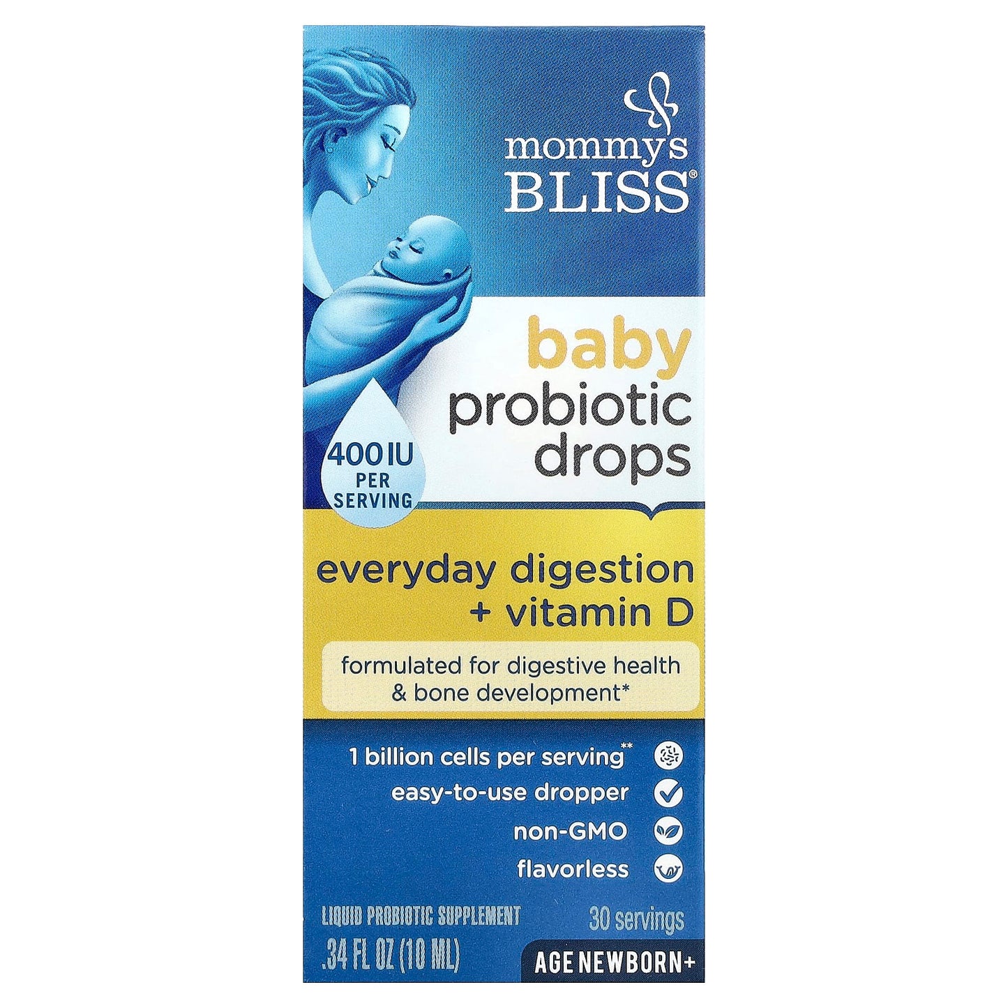 Mommy's Bliss, Baby Probiotic Drops + Vitamin D, Newborn+, 0.34 fl oz (10 ml) - Image 1