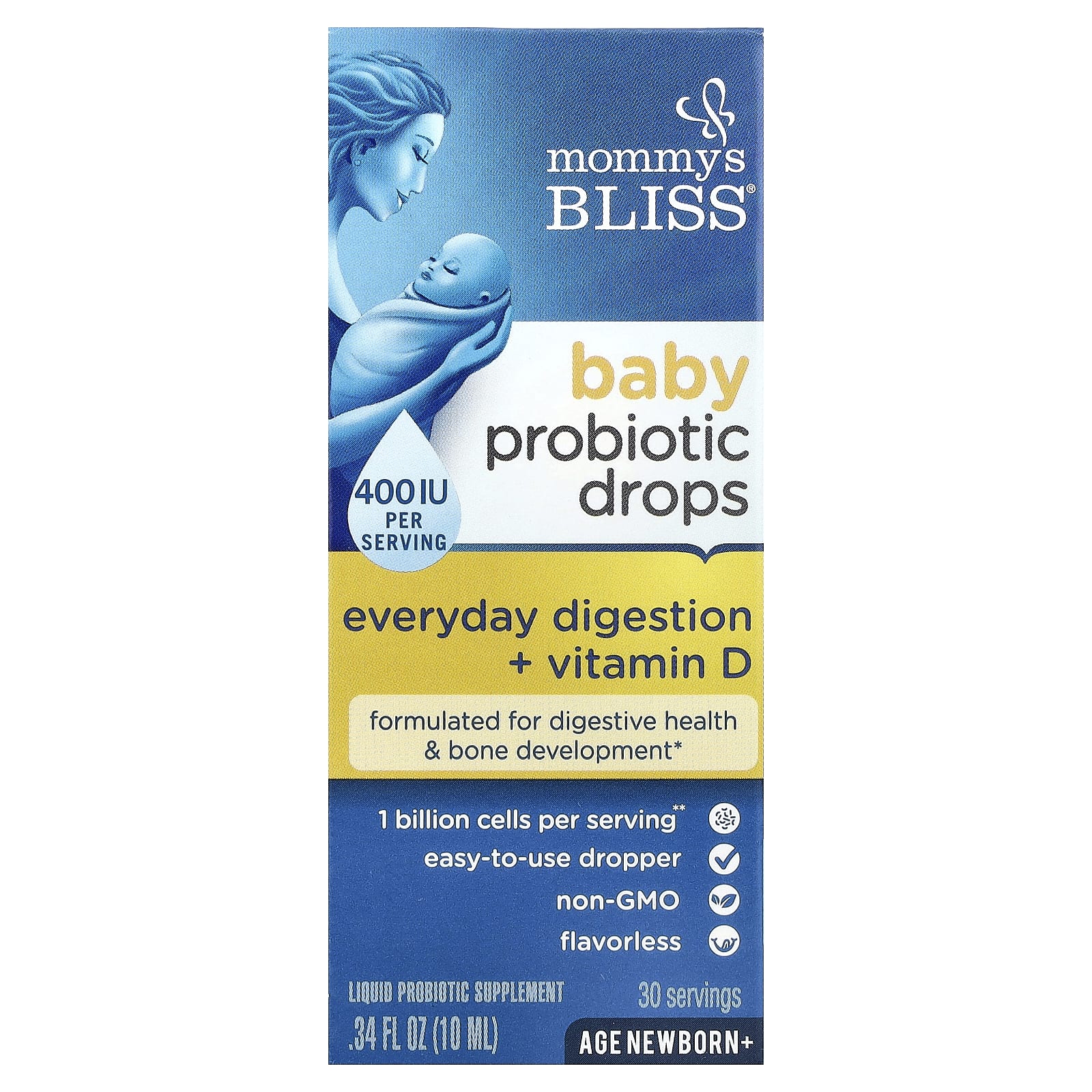 Mommy's Bliss, Baby Probiotic Drops + Vitamin D, Newborn+, 0.34 fl oz (10 ml) - Image 1