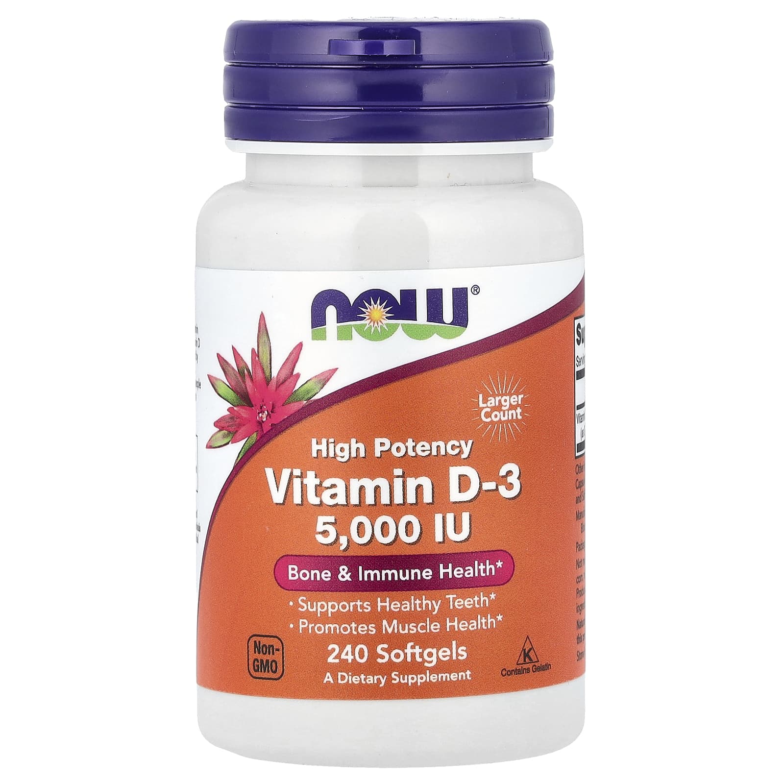 NOW Foods, Vitamin D-3, High Potency, 5,000 IU, 240 Softgels - Image 1