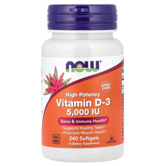 NOW Foods, Vitamin D-3, High Potency, 5,000 IU, 240 Softgels - Image 1