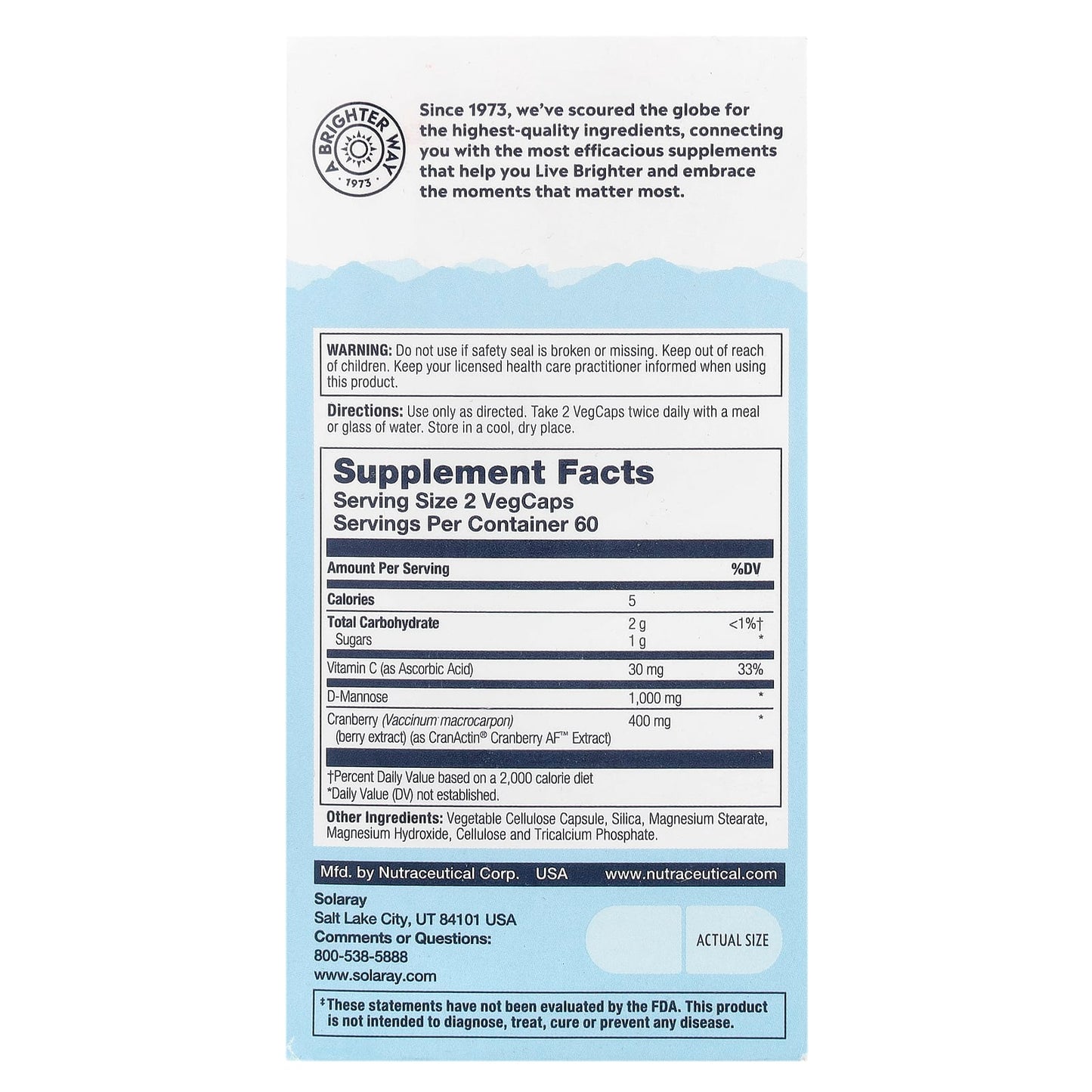 Solaray, CranActin® D-Mannose, 1,000 mg, 120 VegCaps (500 mg per VegCap) - Image 2