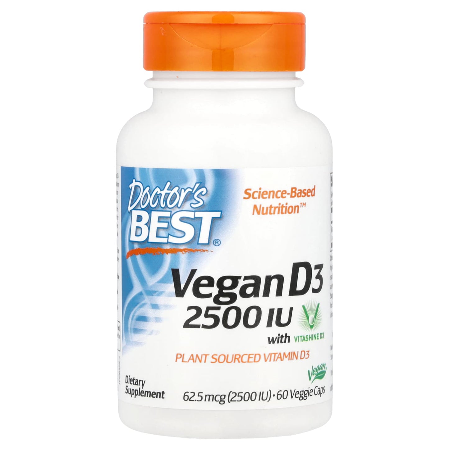 Doctor's Best Vegan D3 with Vitashine, 62.5 mcg (2,500 IU) - 60 Veggie Caps - Image 1