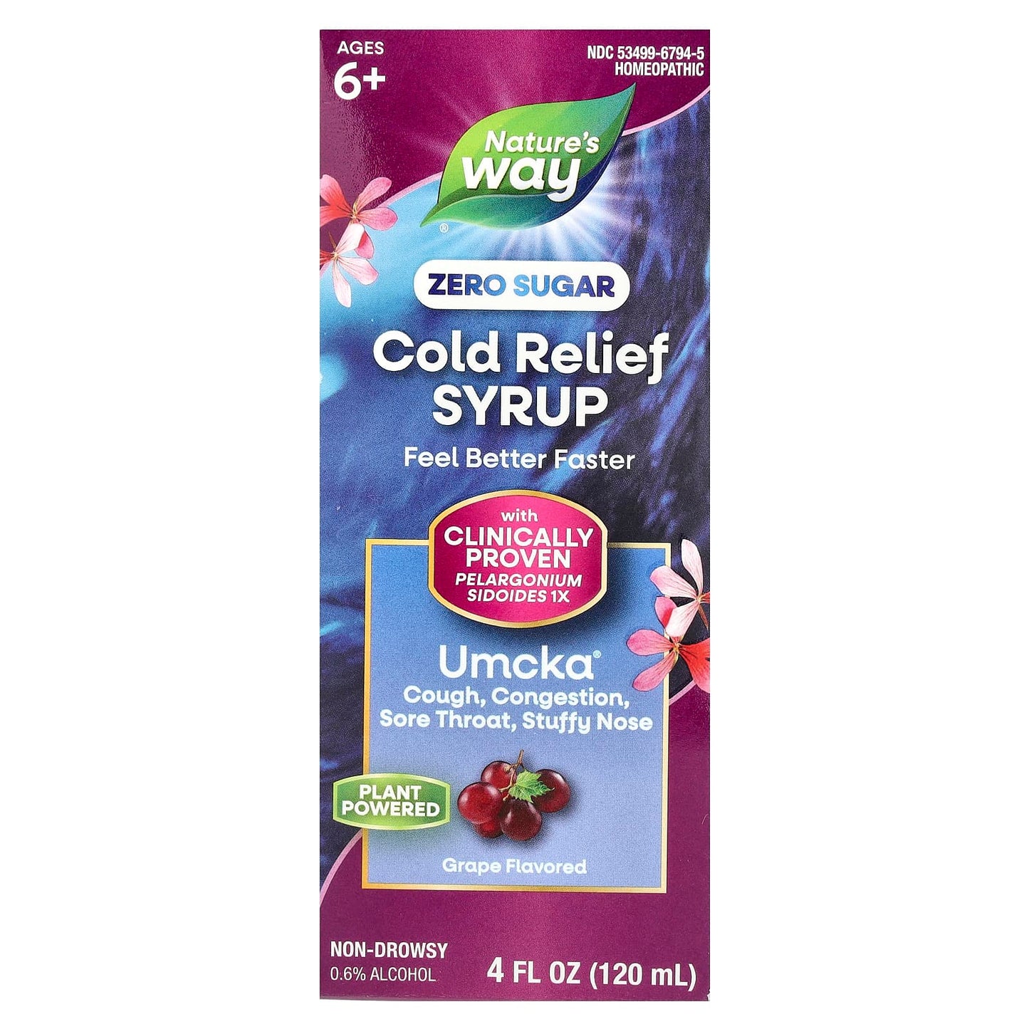 Nature's Way, Umcka® Cold Relief Syrup, Ages 6+, Grape, 4 fl oz (120 ml) - Image 1