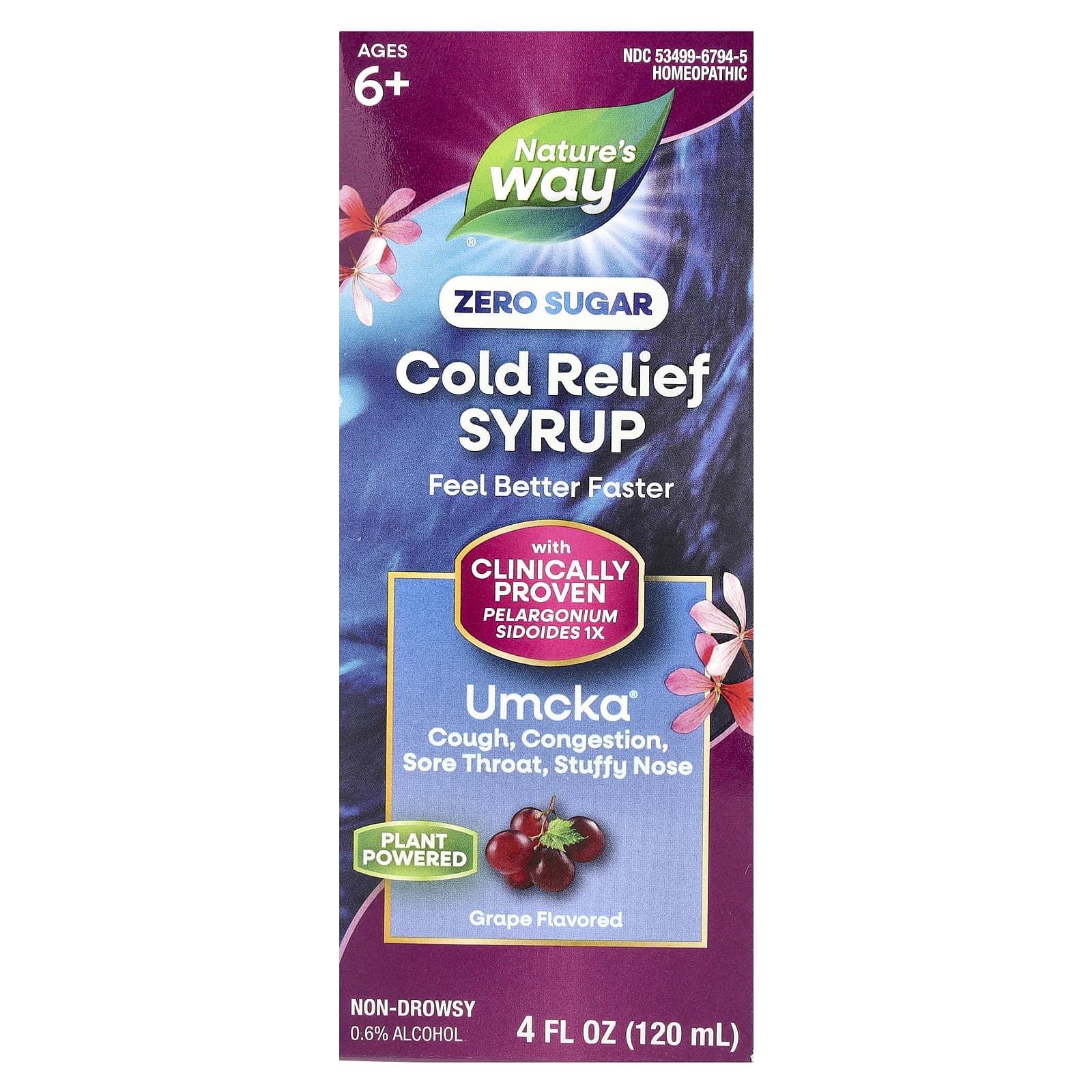 Nature's Way, Umcka® Cold Relief Syrup, Ages 6+, Grape, 4 fl oz (120 ml) - Image 1