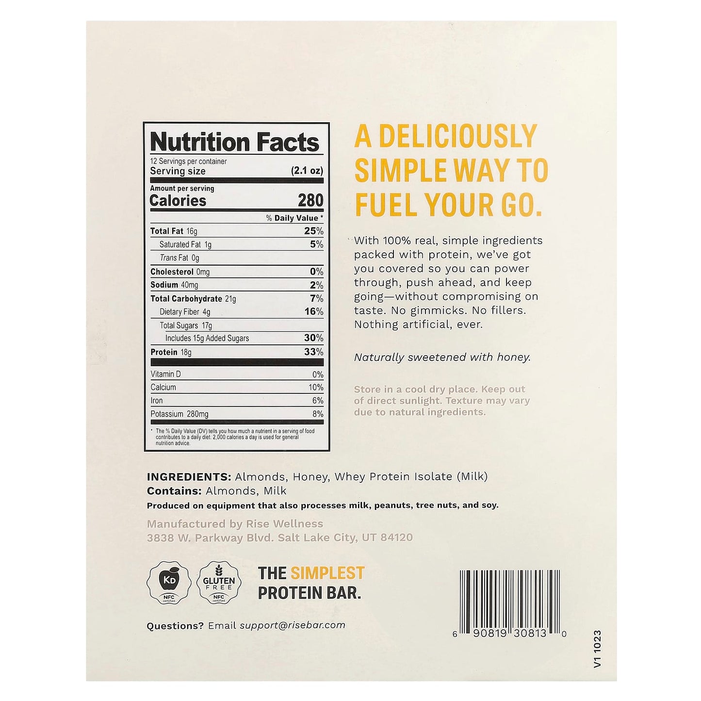 Rise Bar, Protein Bar, Almond Honey, 12 Bars, 2.1 oz (60 g) Each - Image 2