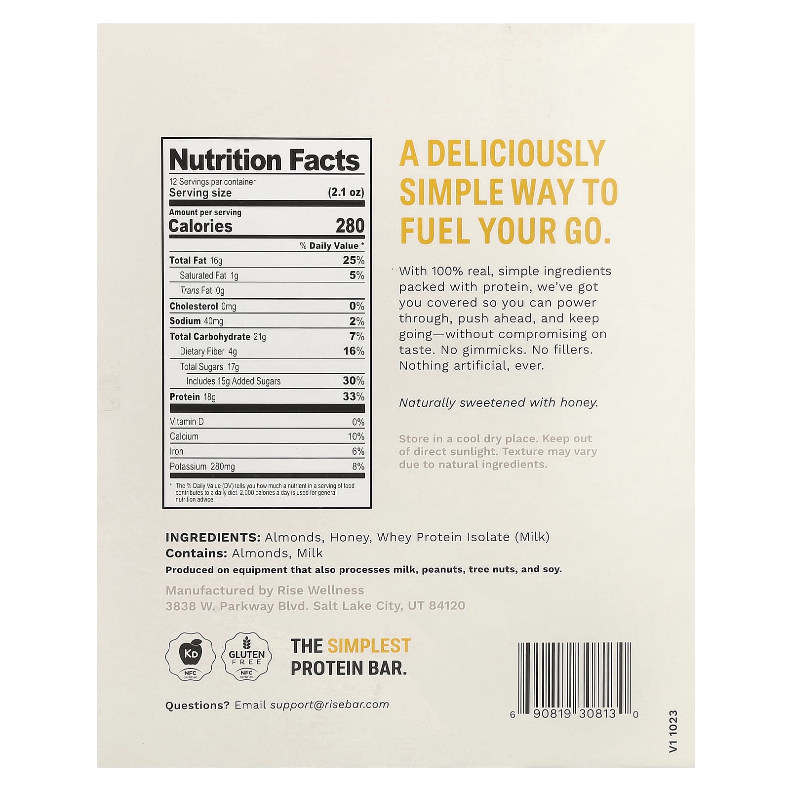 Rise Bar, Protein Bar, Almond Honey, 12 Bars, 2.1 oz (60 g) Each - Image 2