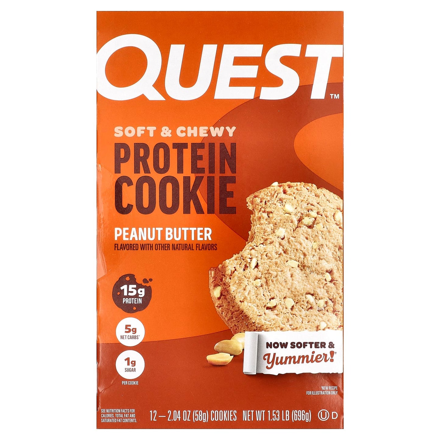Quest Nutrition, Protein Cookie, Peanut Butter, 12 Cookies, 2.04 oz (58 g) Each - Image 1