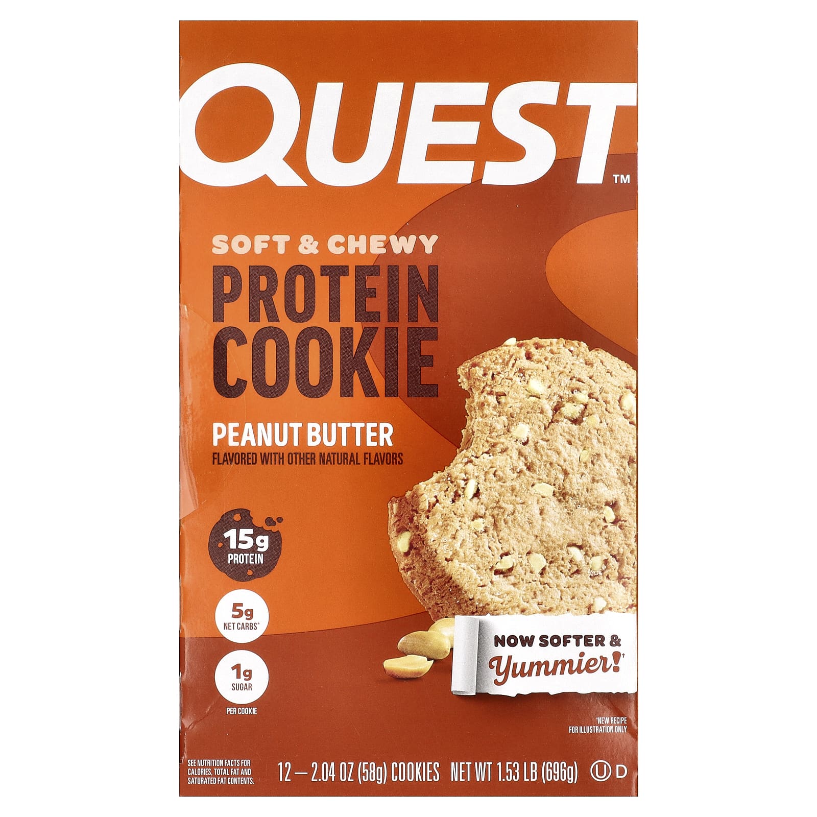 Quest Nutrition, Protein Cookie, Peanut Butter, 12 Cookies, 2.04 oz (58 g) Each - Image 1