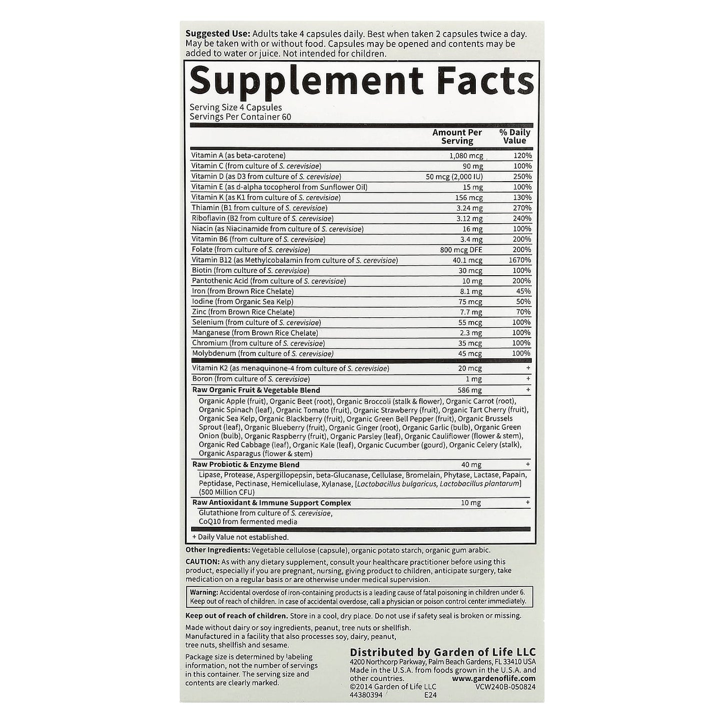 Garden of Life Vitamin Code Whole Food Multivitamin for Women, 240 Capsules - Image 2