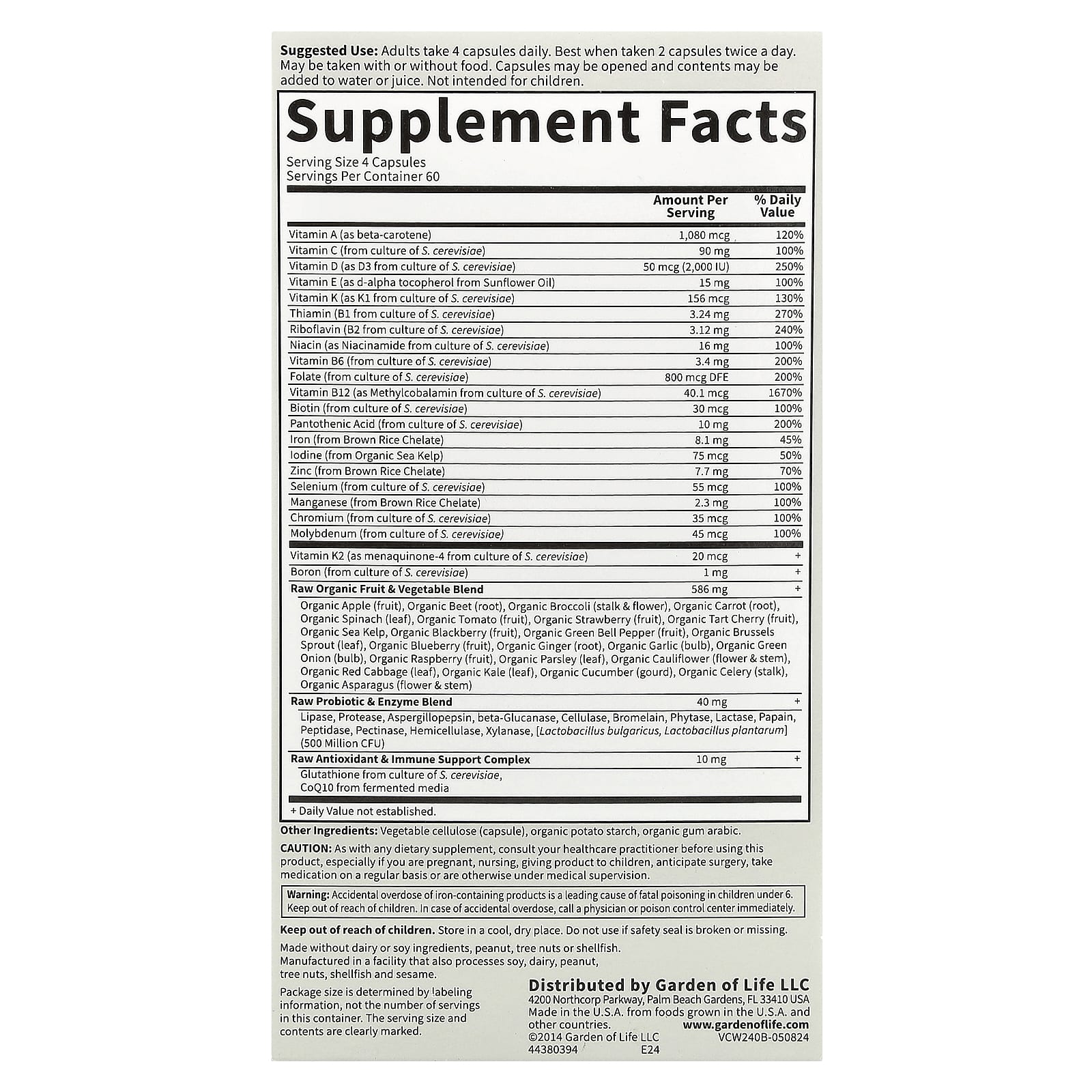 Garden of Life Vitamin Code Whole Food Multivitamin for Women, 240 Capsules - Image 2