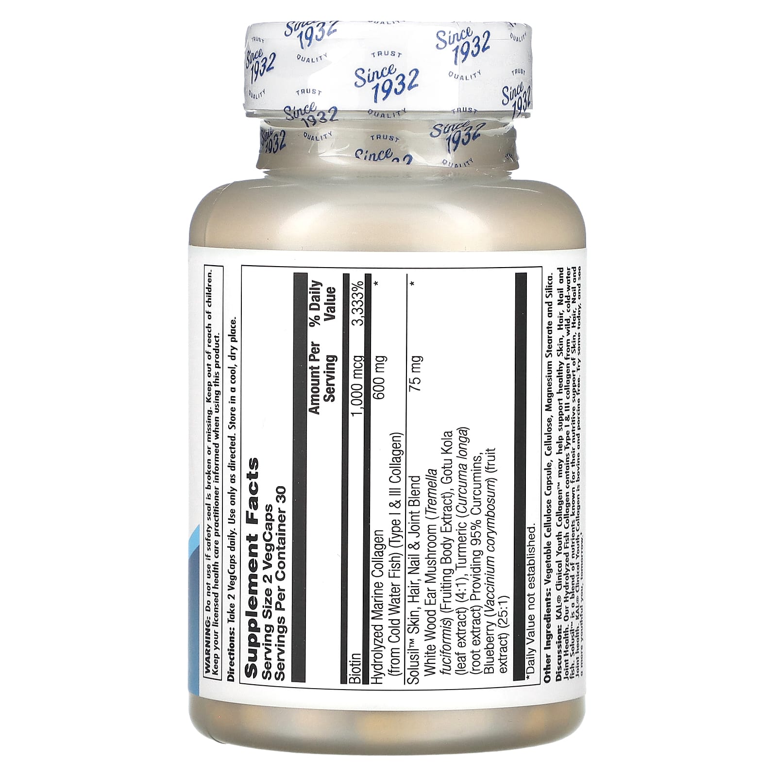 Youthful Skin, Hair, Nails & Joints with KAL Clinical Youth Collagen 60 VegCaps - Image 2