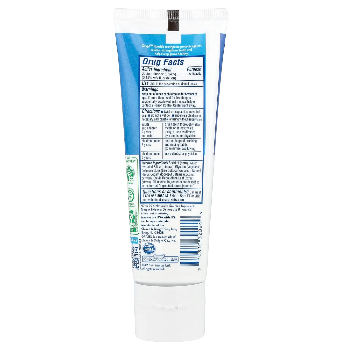 Orajel, Kids, Paw Patrol™ Anticavity Fluoride Toothpaste, 2-10 Years, Natural Fruity Bubble, 4.2 oz (119 g) - Image 2