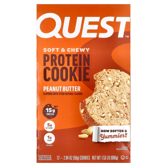 Quest Nutrition, Protein Cookie, Peanut Butter, 12 Cookies, 2.04 oz (58 g) Each - Image 1