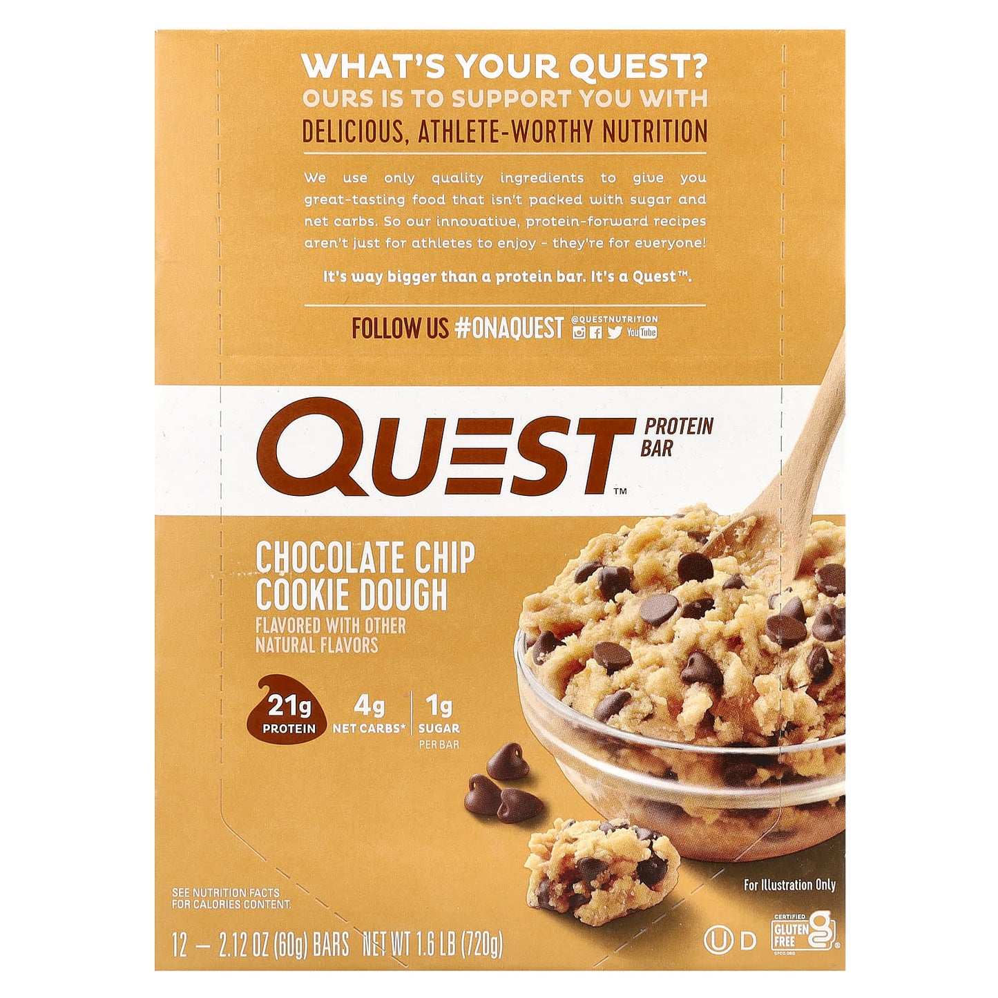 Quest Nutrition, Protein Bar, Chocolate Chip Cookie Dough, 12 Bars, 2.12 oz (60 g) Each - Image 1