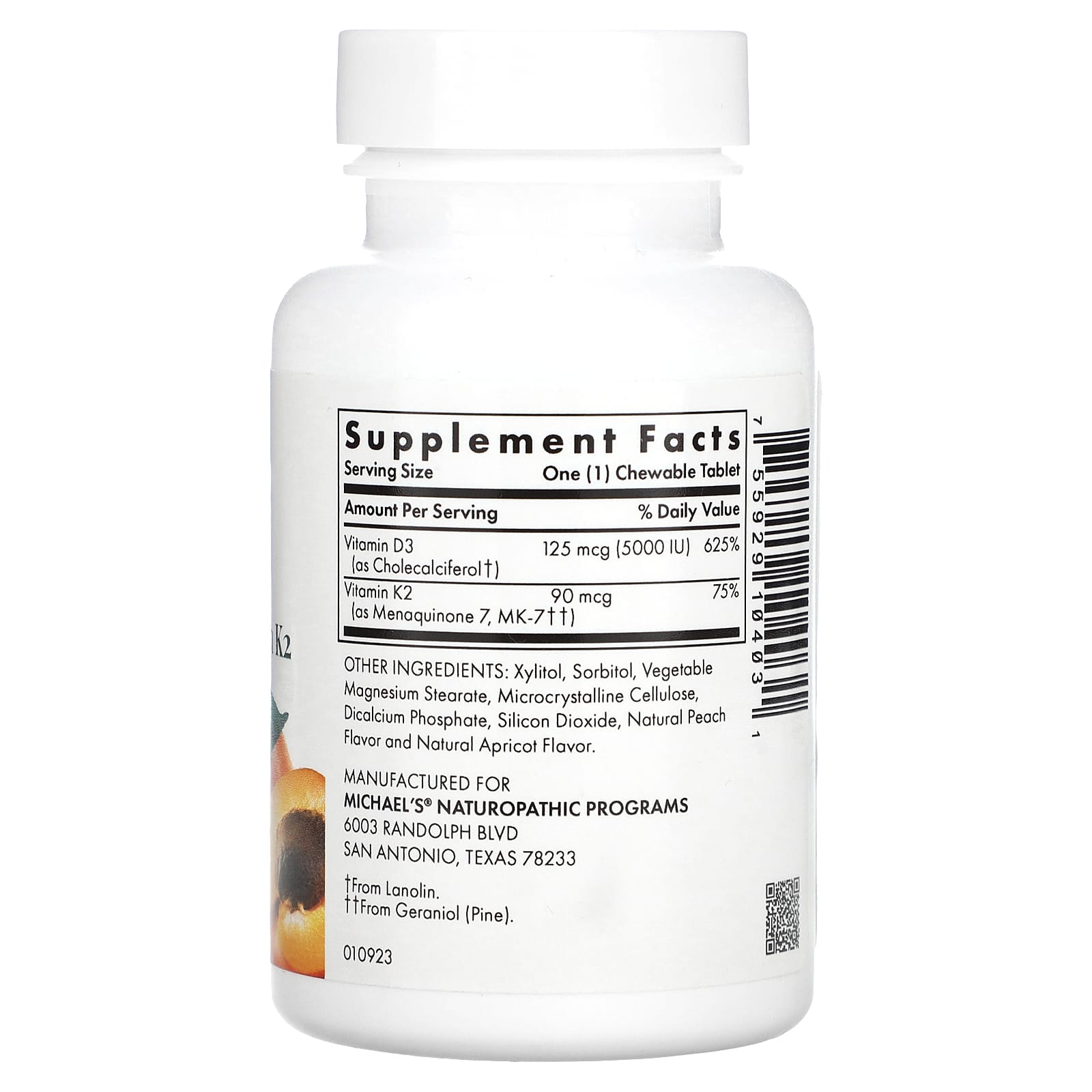 Michael's Health, D3 with Vitamin K2, Apricot, 90 Vegetarian Chewable Tablets - Image 2