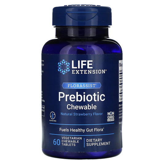 Life Extension, Florassist Prebiotic Chewable, Natural Strawberry, 60 Vegetarian Chewable Tablets (1,400 mg per Tablet) - Image 1