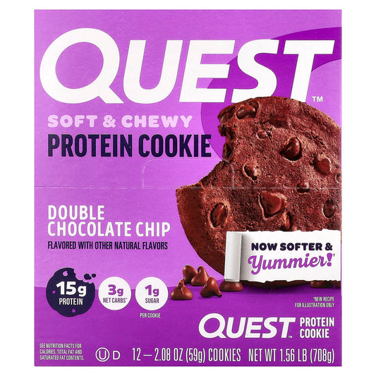 Quest Nutrition, Protein Cookie, Double Chocolate Chip, 12 Cookies, 2.08 oz (59 g) Each - Image 1