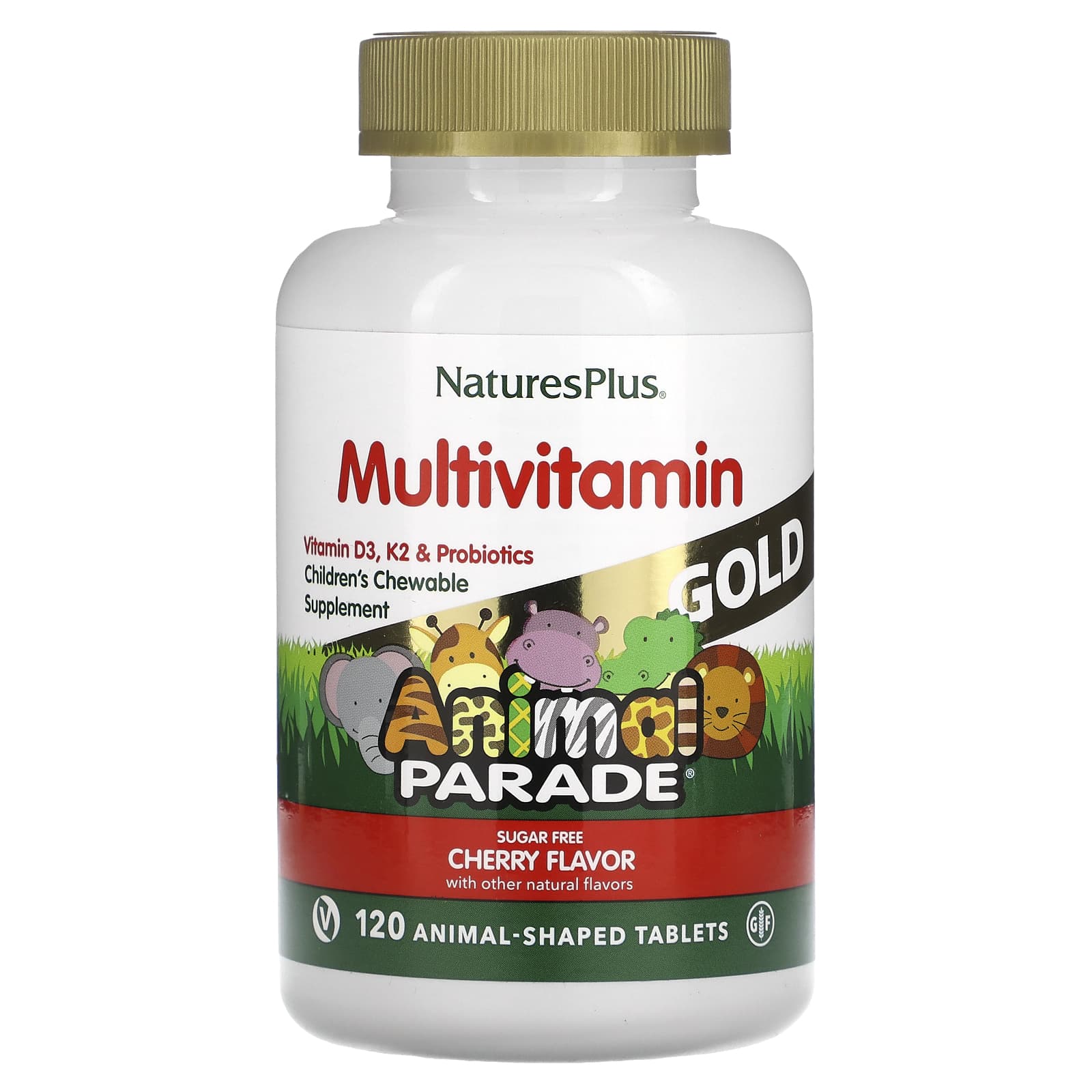 NaturesPlus, Animal Parade Gold, Children's Chewable Supplement, Cherry, 120 Animal-Shaped Tablets - Image 1