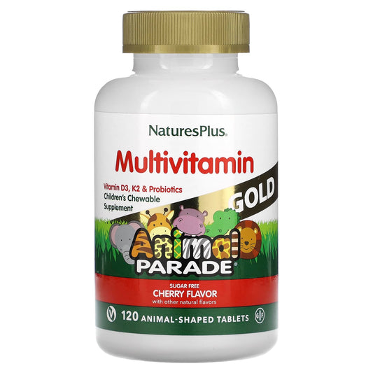 NaturesPlus, Animal Parade Gold, Children's Chewable Supplement, Cherry, 120 Animal-Shaped Tablets - Image 1
