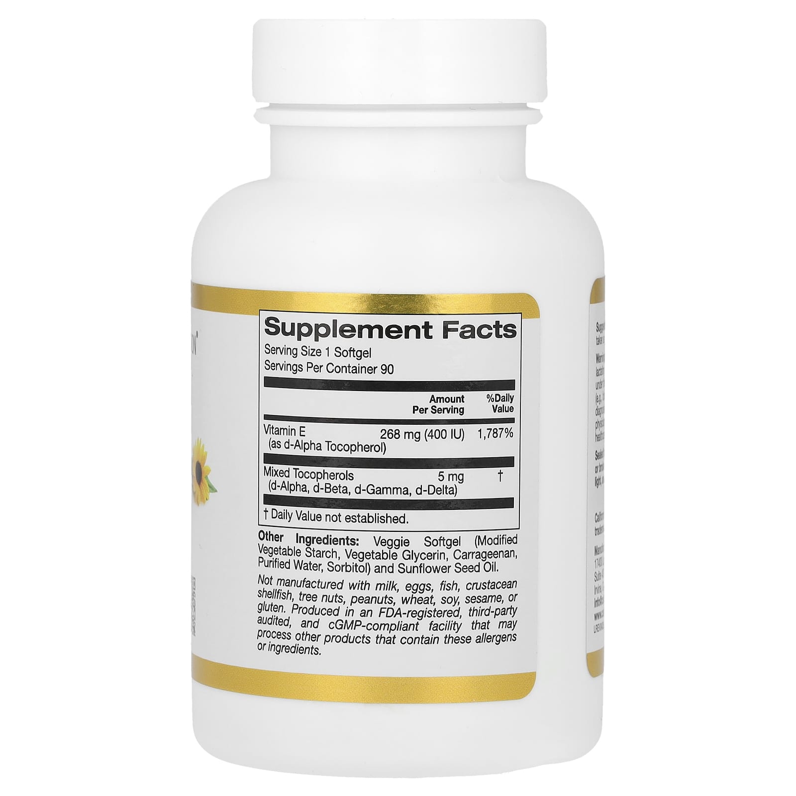Sunflower Vitamin E 400 IU, 90 Veggie Softgels for Immune Support - Image 2