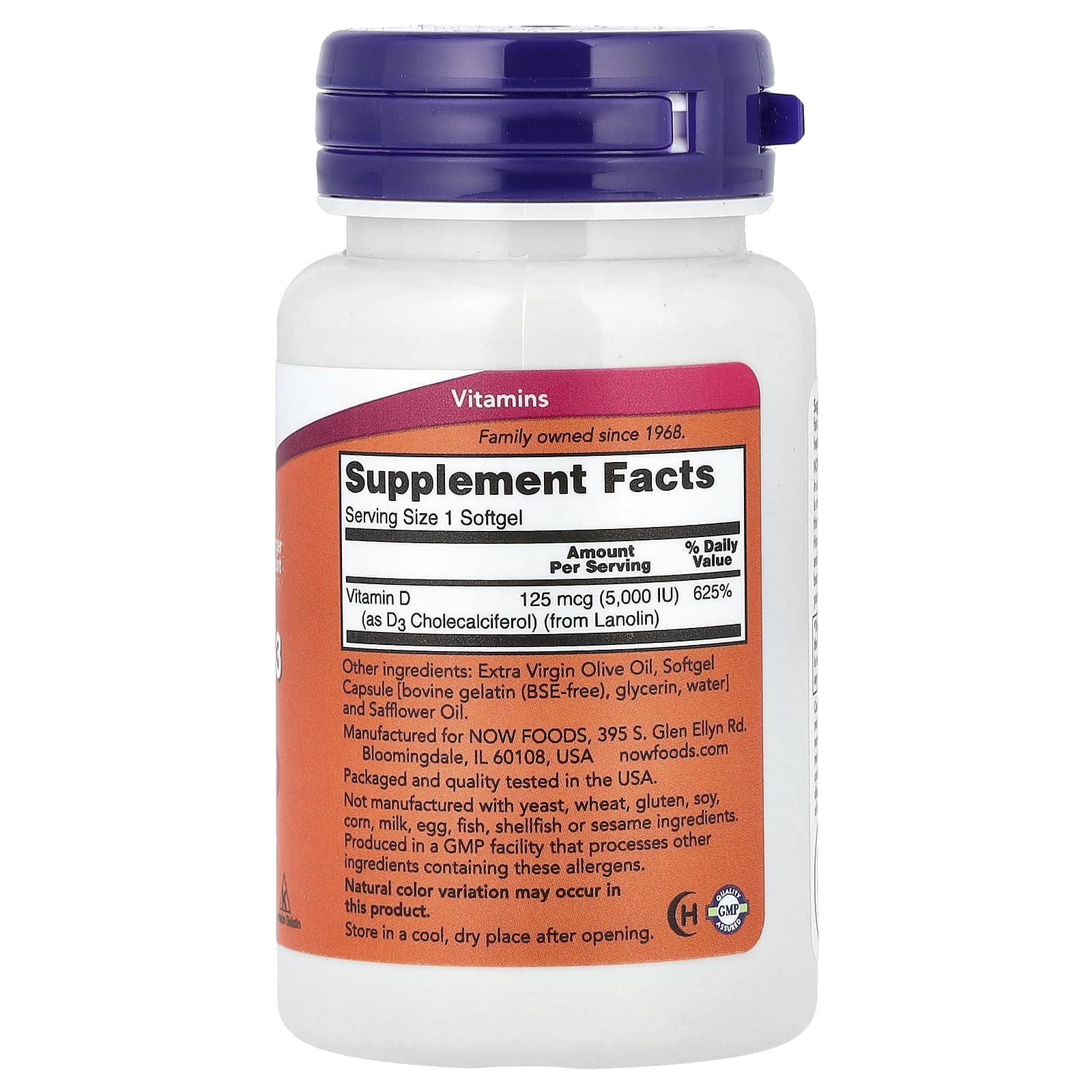 NOW Foods, Vitamin D-3, High Potency, 5,000 IU, 240 Softgels - Image 2