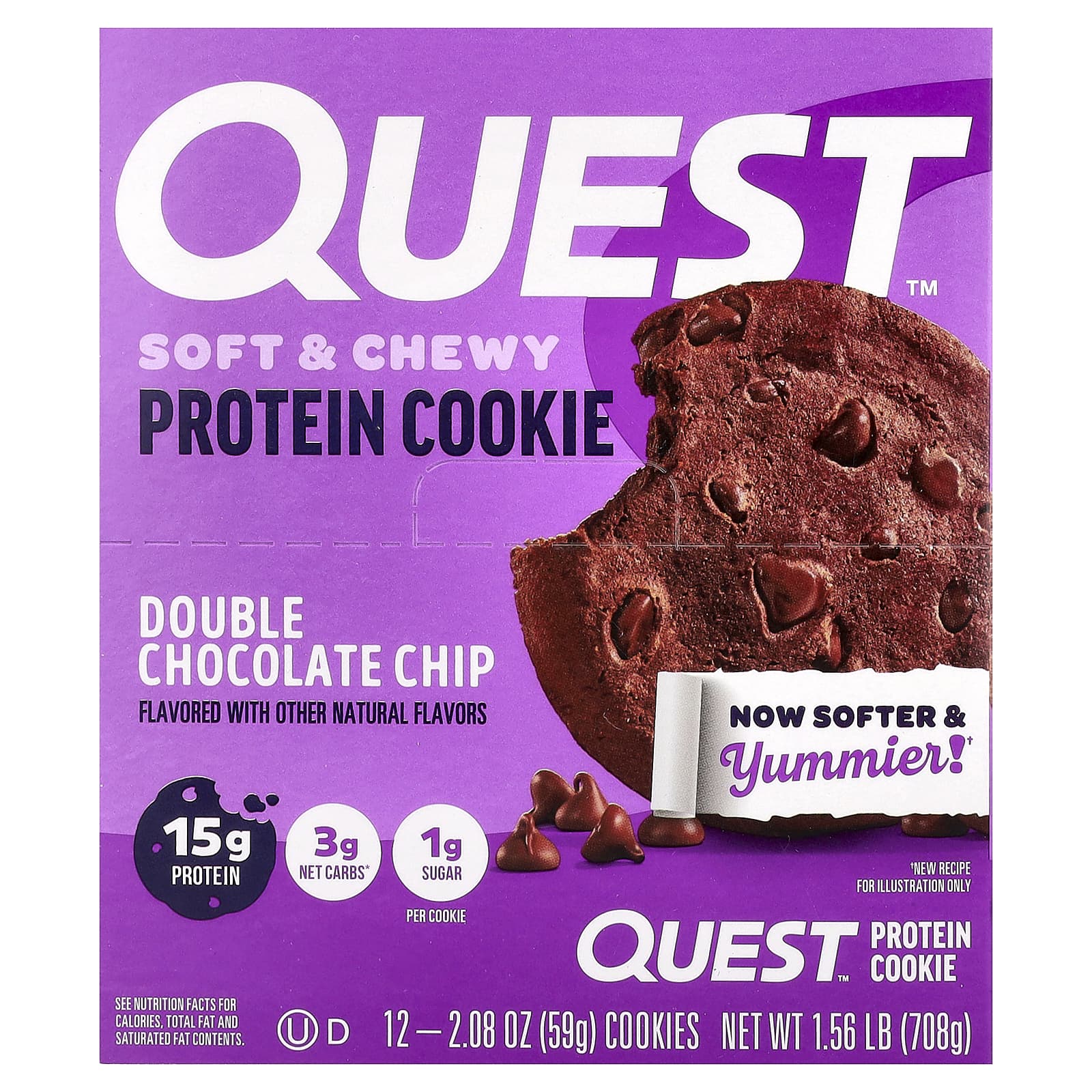 Quest Nutrition, Protein Cookie, Double Chocolate Chip, 12 Cookies, 2.08 oz (59 g) Each - Image 1