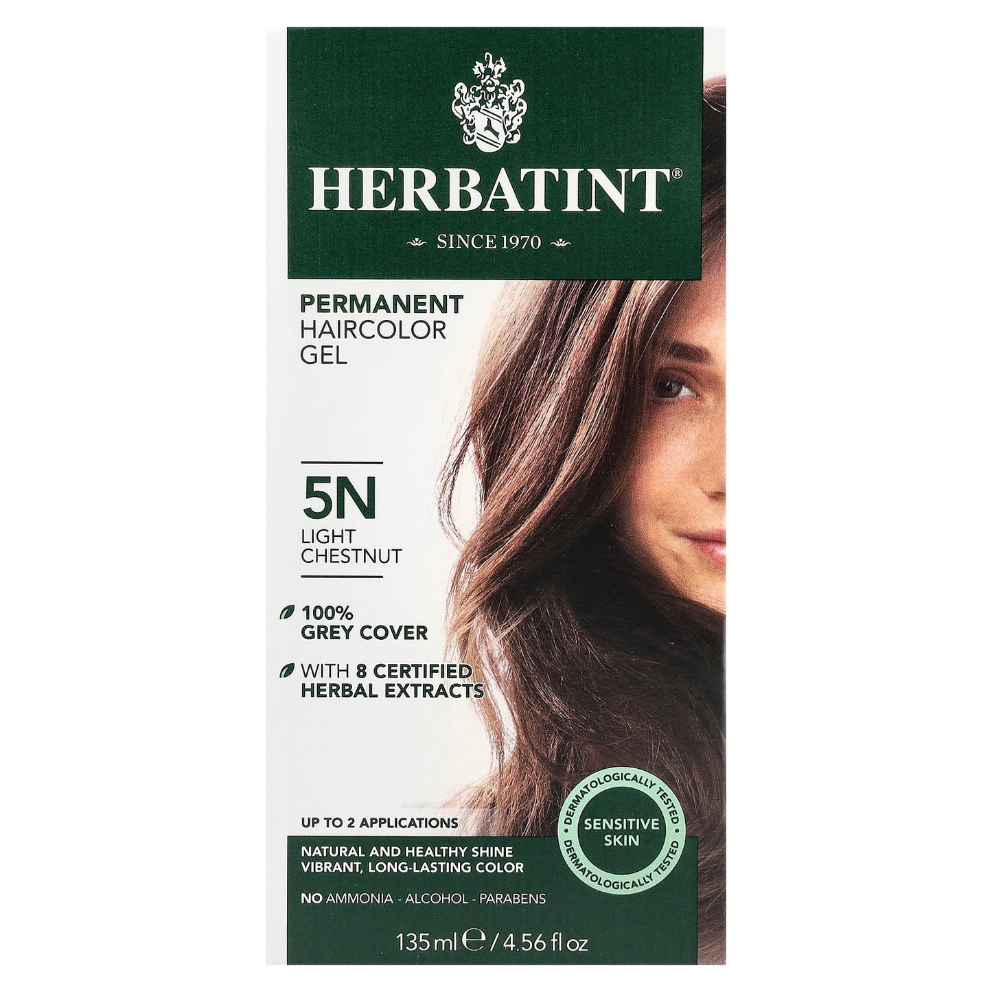 Natural Permanent Hair Color Gel, 5N Light Chestnut, 135ml - Image 1