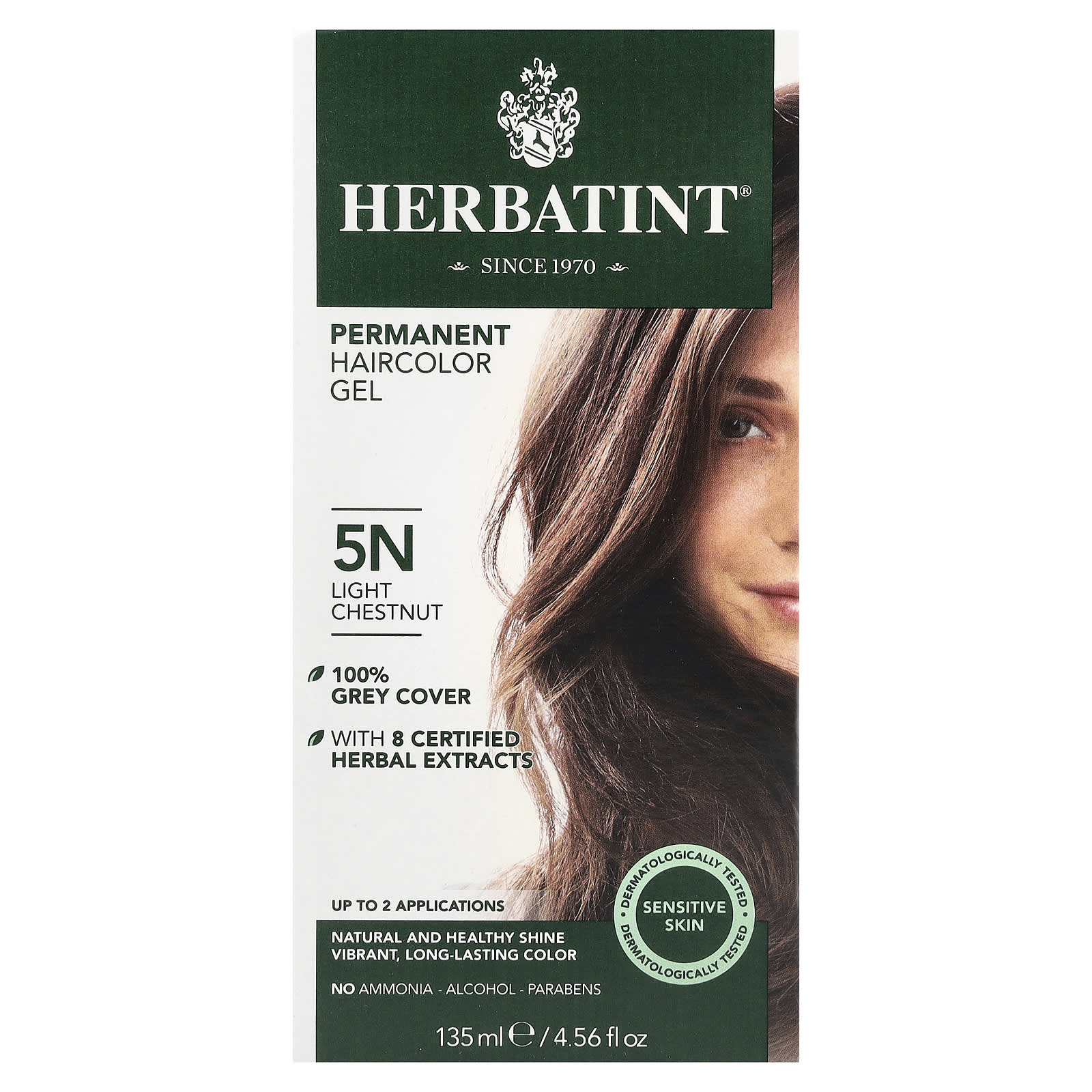 Natural Permanent Hair Color Gel, 5N Light Chestnut, 135ml - Image 1