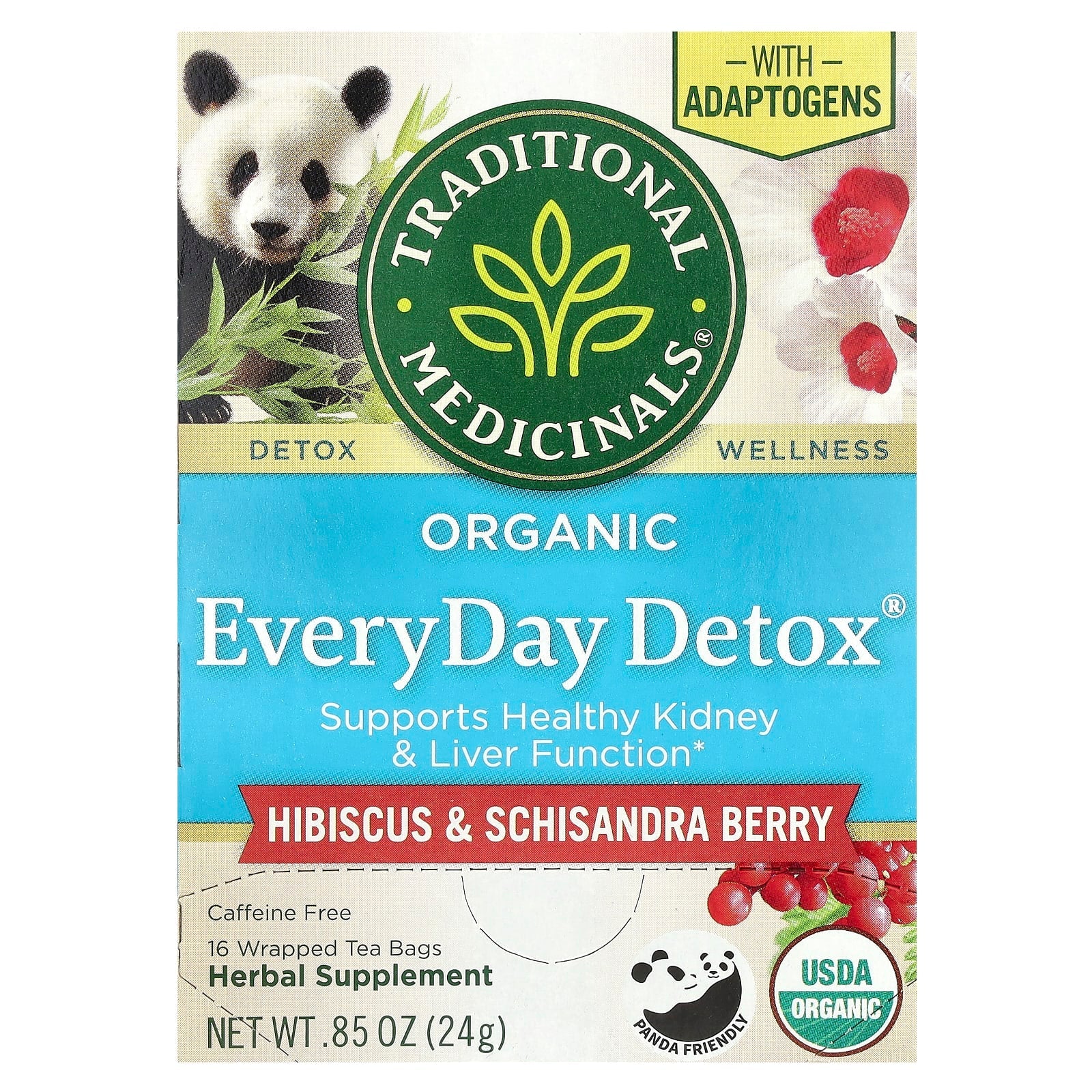 Traditional Medicinals, Organic EveryDay Detox®, Hibsicus & Schisandra Berry, Caffeine Free, 16 Wrapped Tea Bags, 0.85 oz (24 g) - Image 1