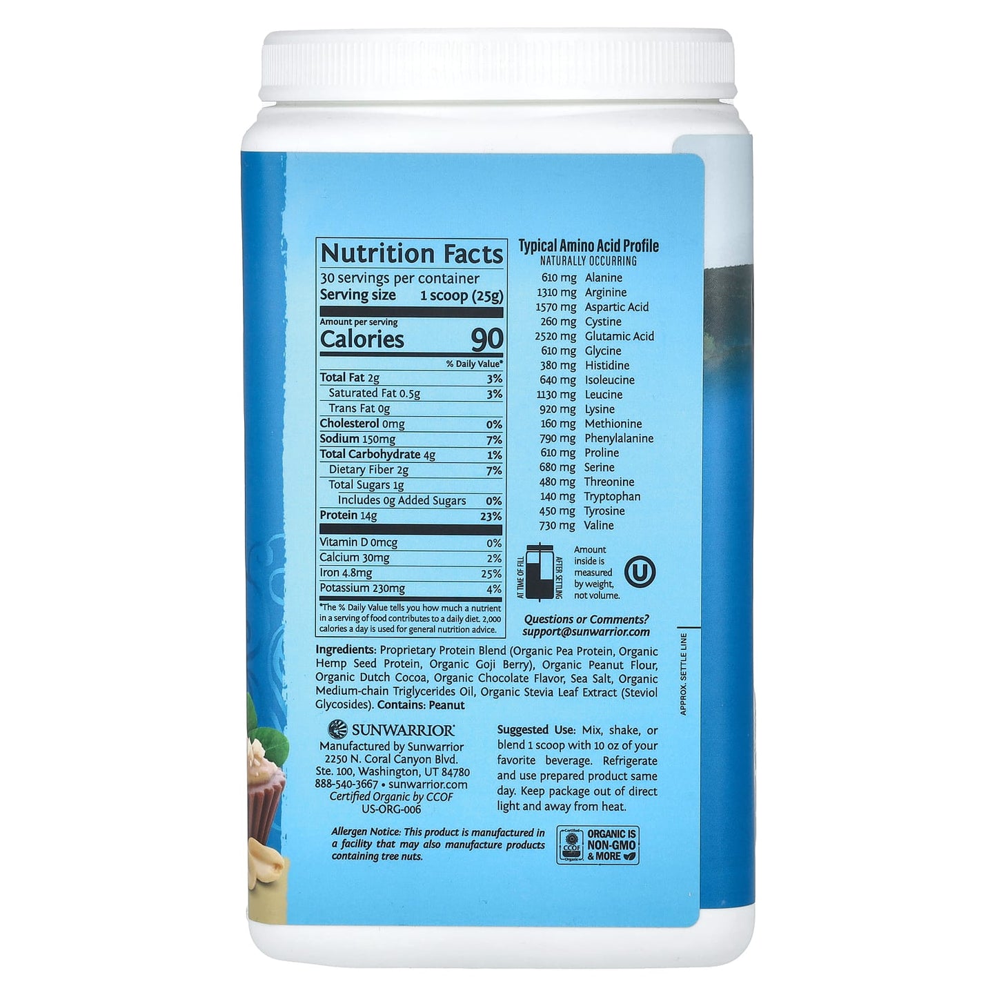 Sunwarrior, Warrior Blend, Protein, Chocolate Peanut Butter, 1.65 lb (750 g) - Image 2