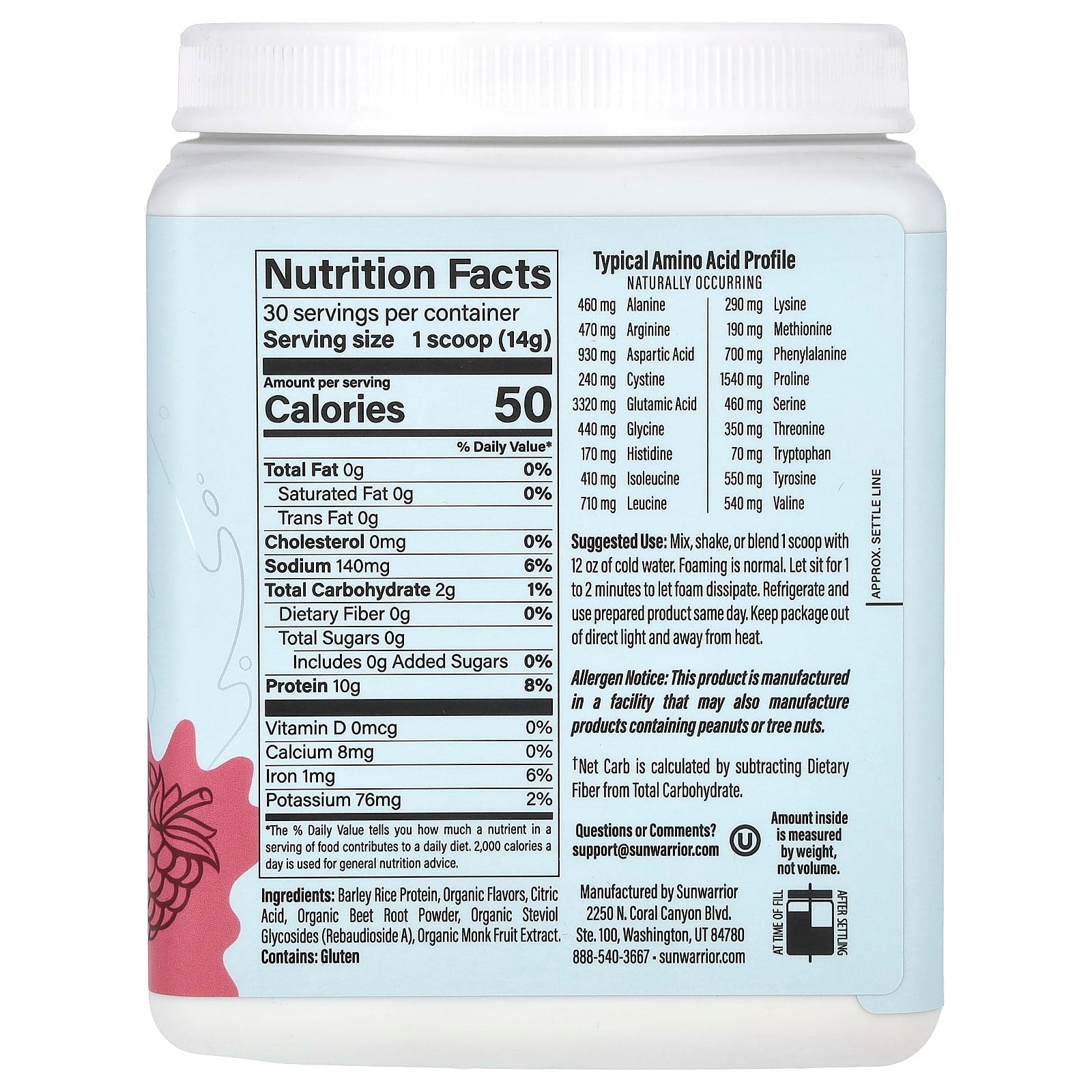 Sunwarrior, Clear Protein Refresh, Raspberry, 14.8 oz (420 g) - Image 2