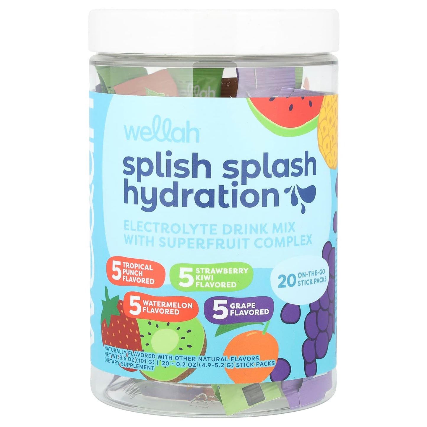 Wellah, Splish Splash Hydration, Variety, 20 Stick Packs, 0.2 oz (4.9 - 5.2 g) Each - Image 1