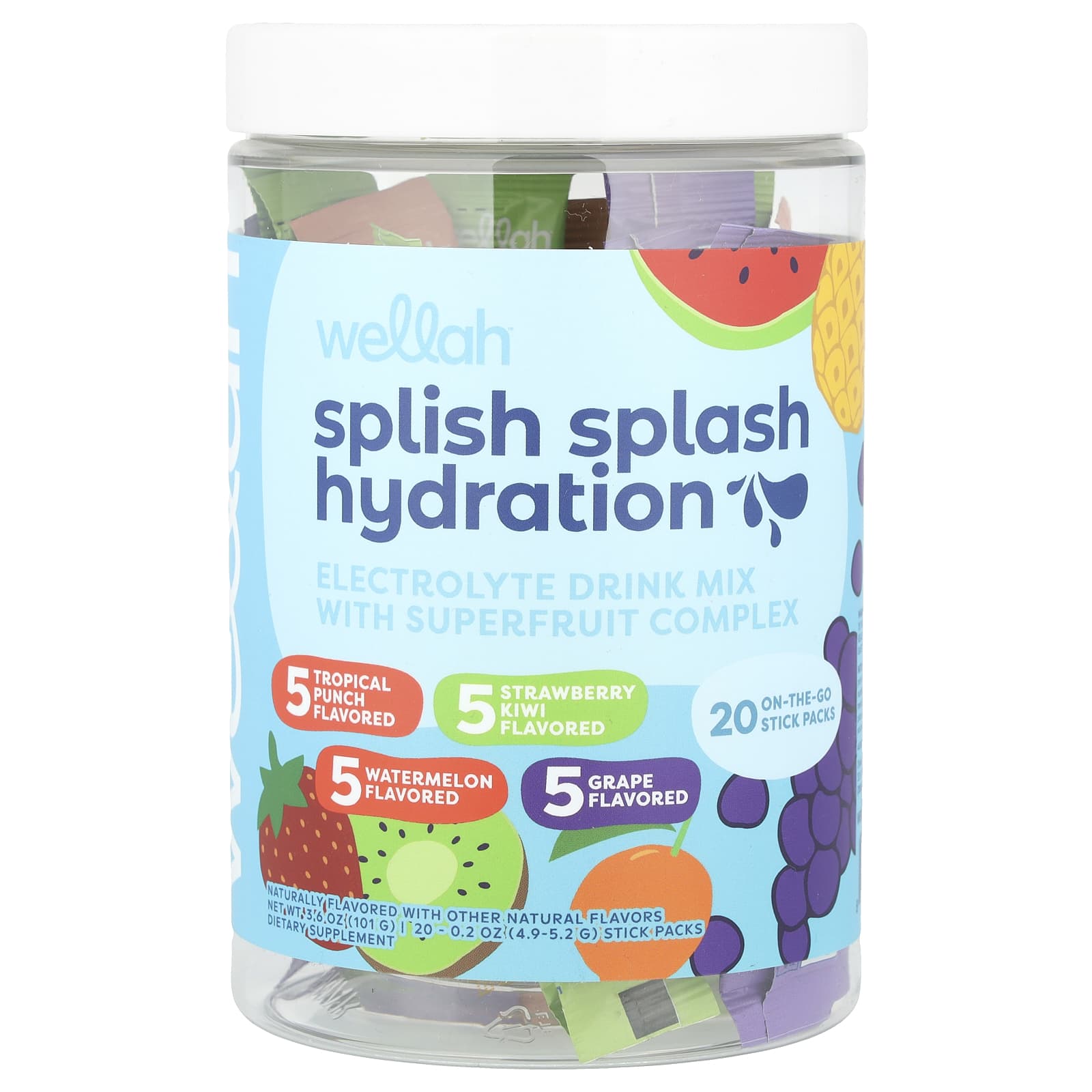 Wellah, Splish Splash Hydration, Variety, 20 Stick Packs, 0.2 oz (4.9 - 5.2 g) Each - Image 1