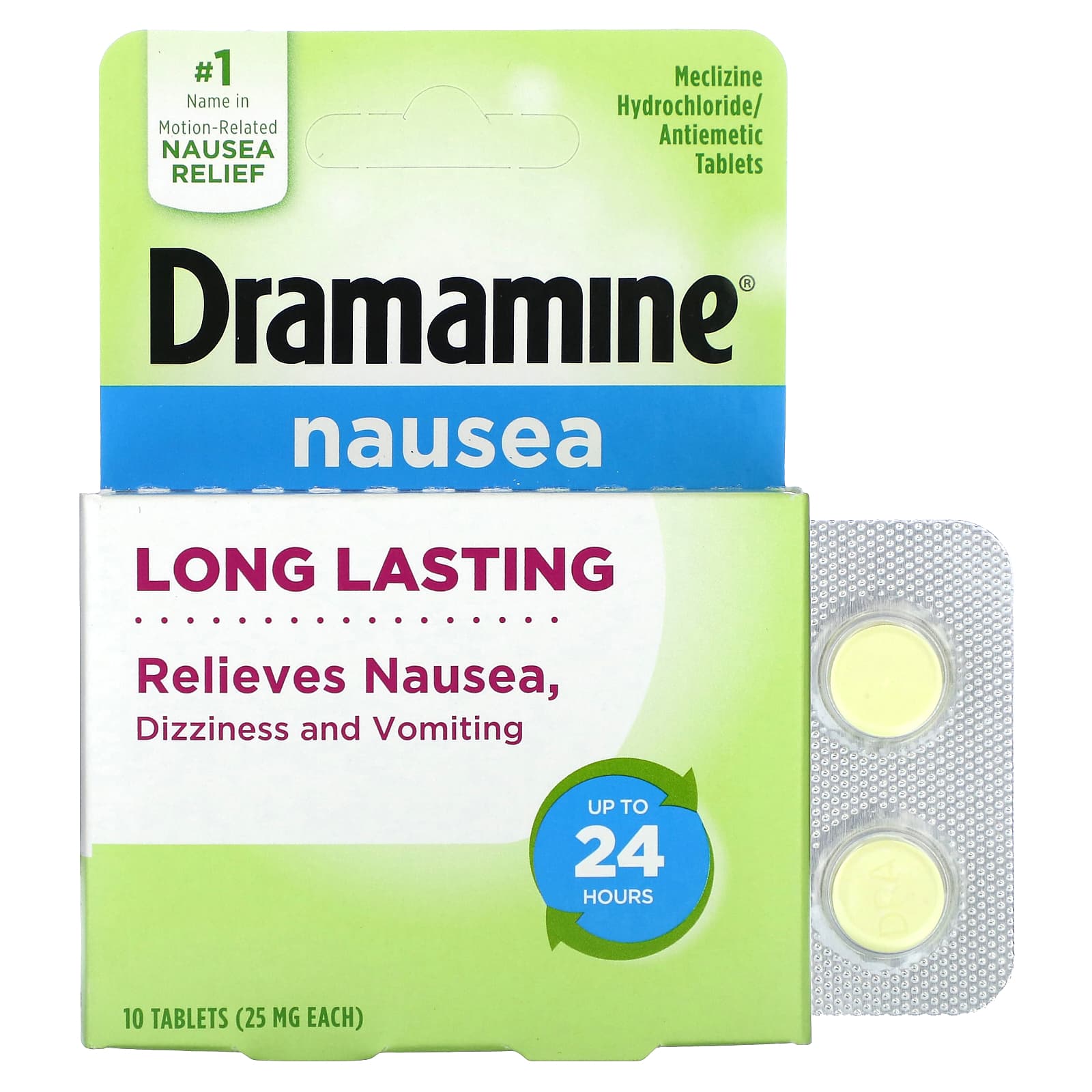 Dramamine Motion Sickness Relief - Up to 24 Hours - 10 Tablets - Image 1