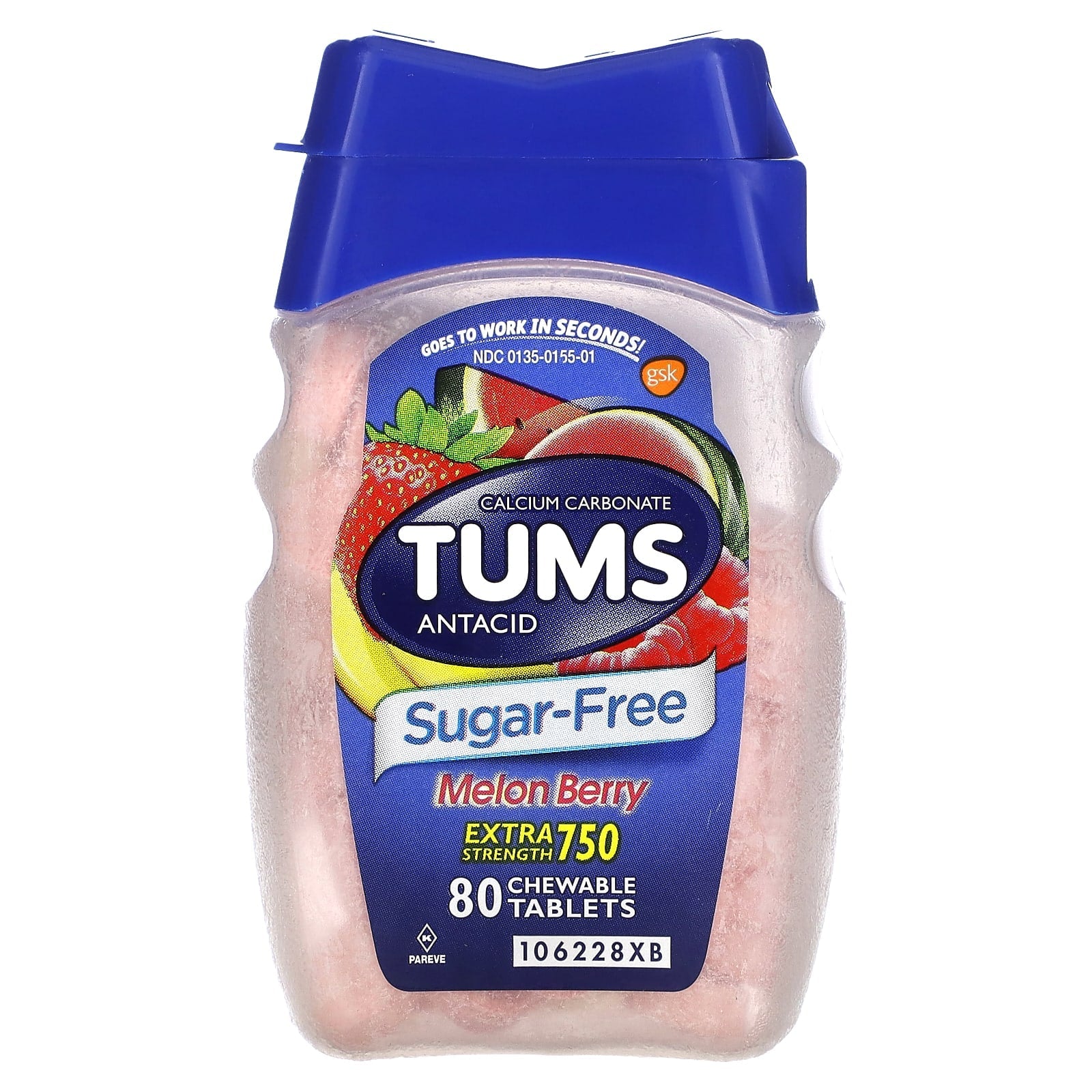 Tums, Extra Strength Antacid, Melon Berry, 750 mg, 80 Chewable Tablets - Image 1
