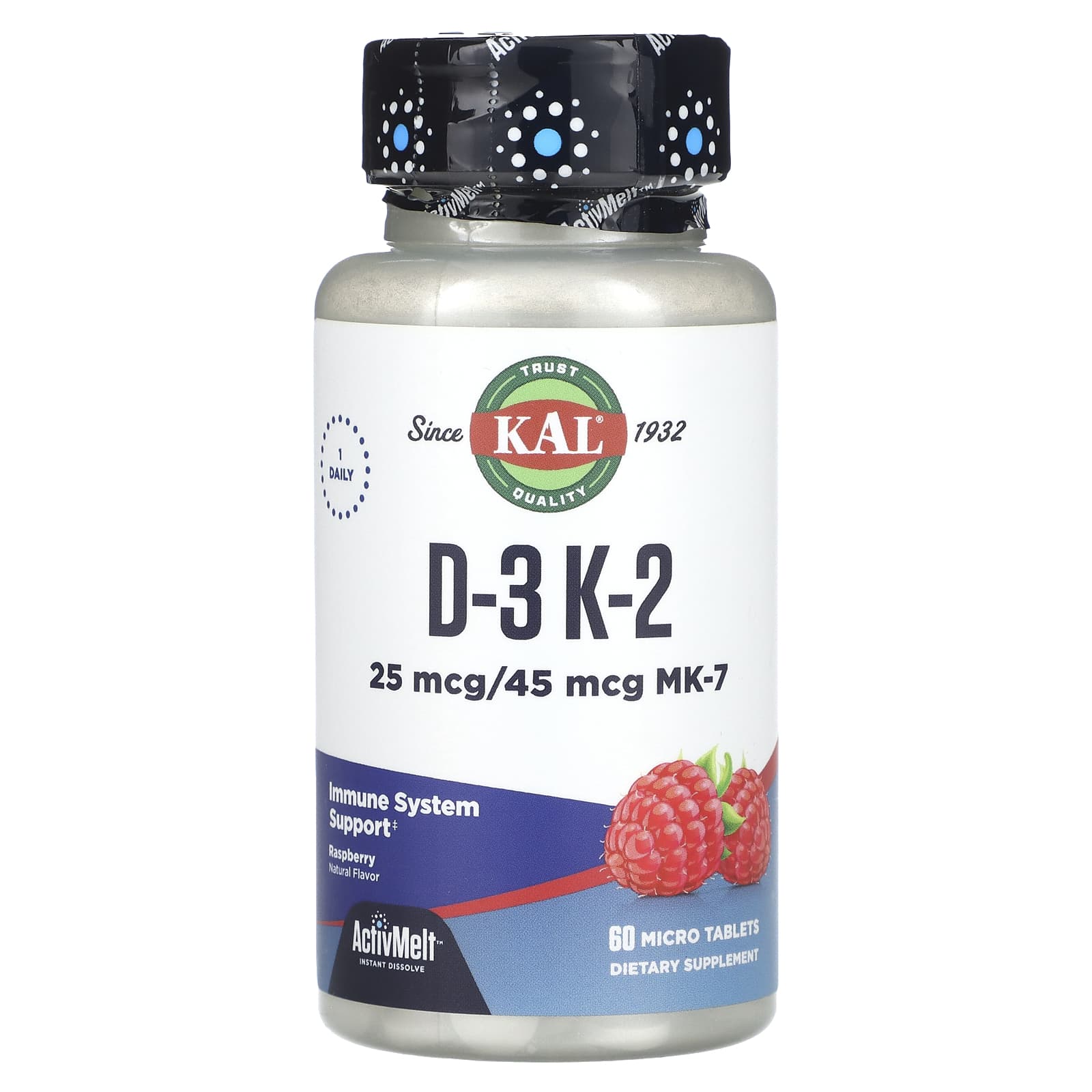 KAL, D-3, K-2 , Raspberry, 60 Micro Tablets - Image 1