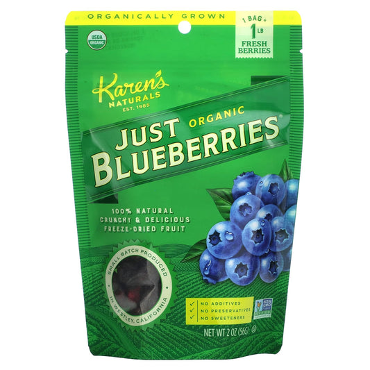 Karen's Naturals, Organic Just Blueberries, Freeze-Dried Fruit, 2 oz (56 g) - Image 1