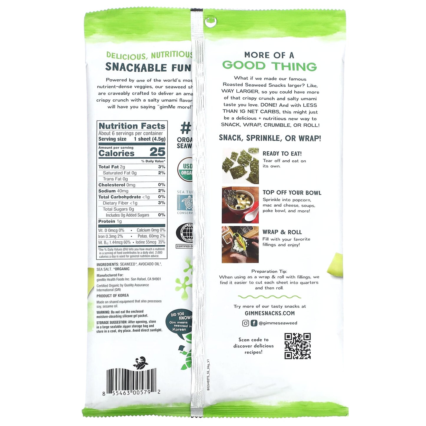 Large Organic Seaweed Snacks, Crispy & Salty, Low Carb, Vegan - Image 2