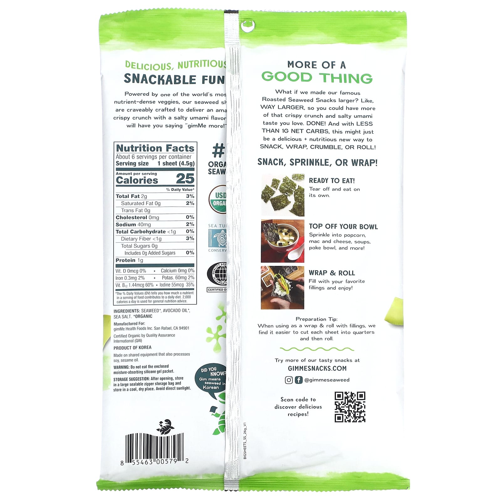Large Organic Seaweed Snacks, Crispy & Salty, Low Carb, Vegan - Image 2