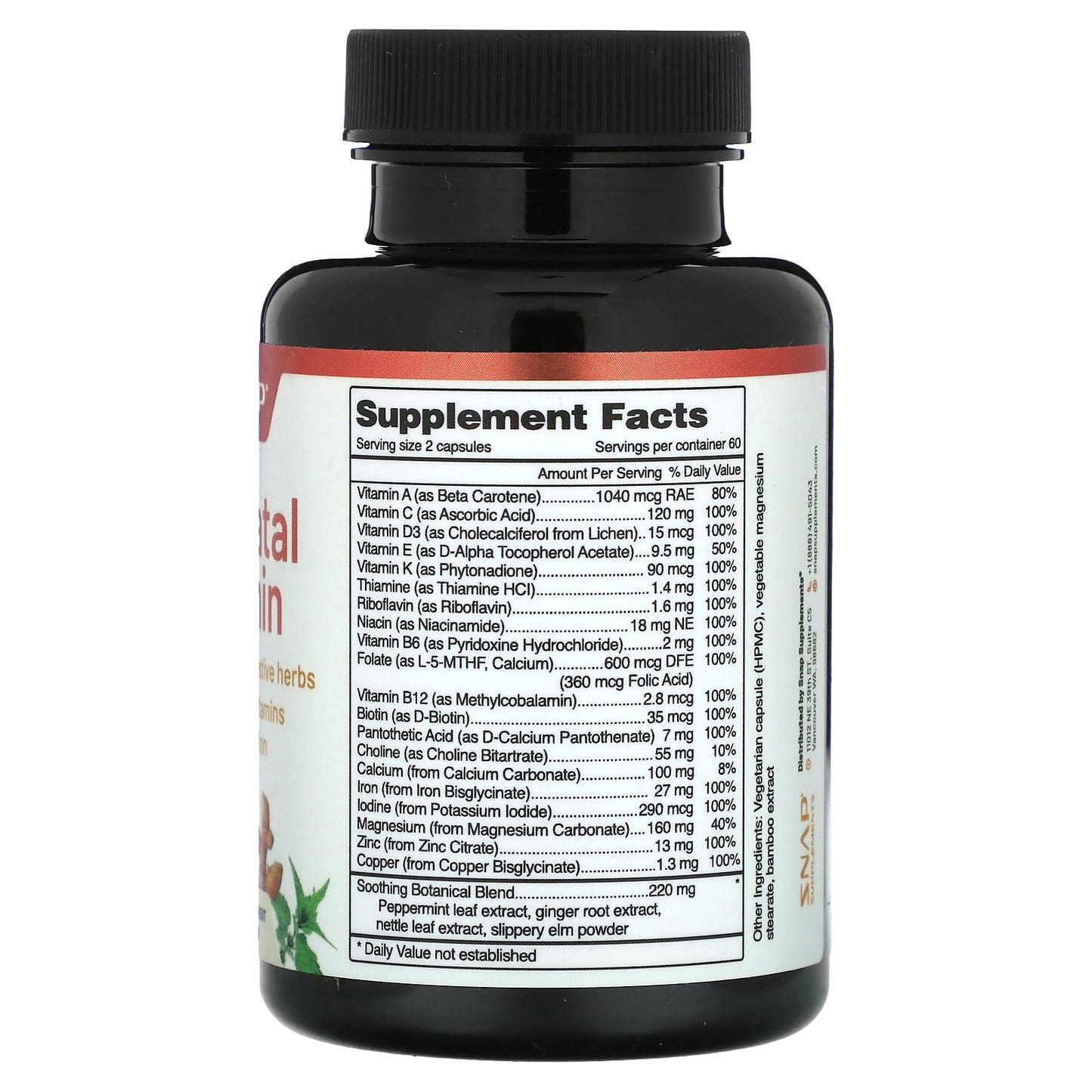 Snap Supplements, Prenatal Vitamin, 60 Capsules - Image 2