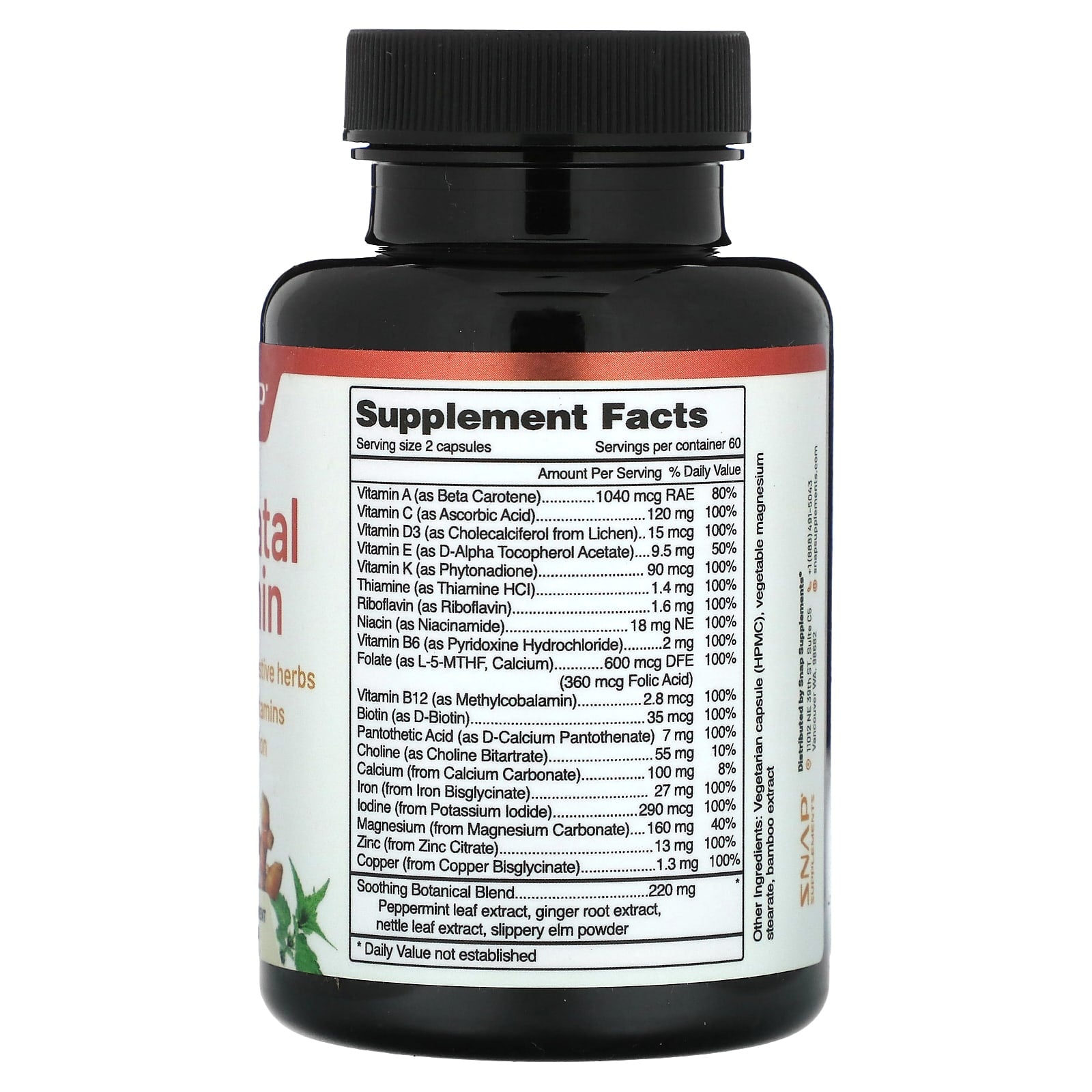 Snap Supplements, Prenatal Vitamin, 60 Capsules - Image 2